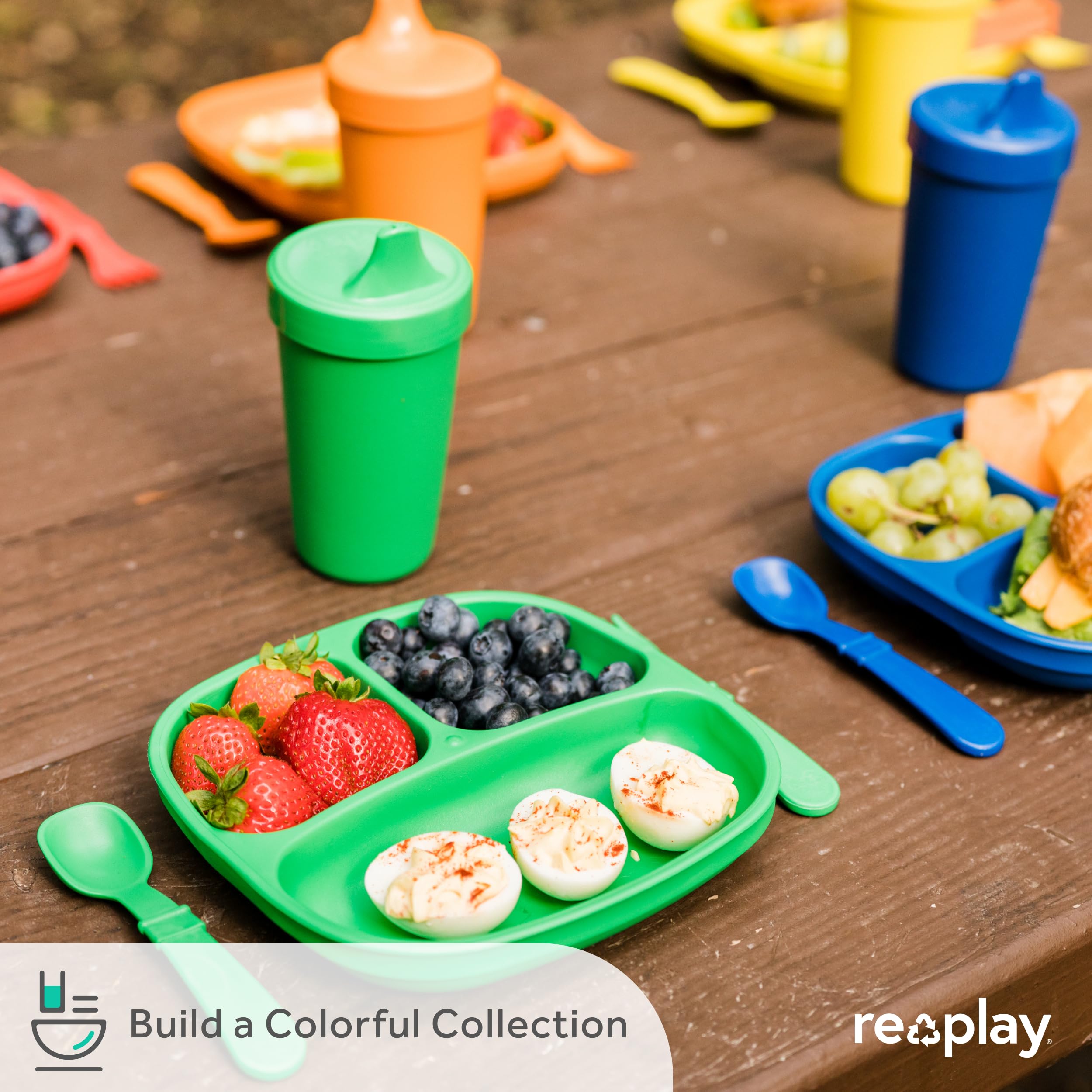 Re-Play USA Made 3-Compartment Kids Plates - Pack of 4 | Durable Divided Toddler Plates 7.37