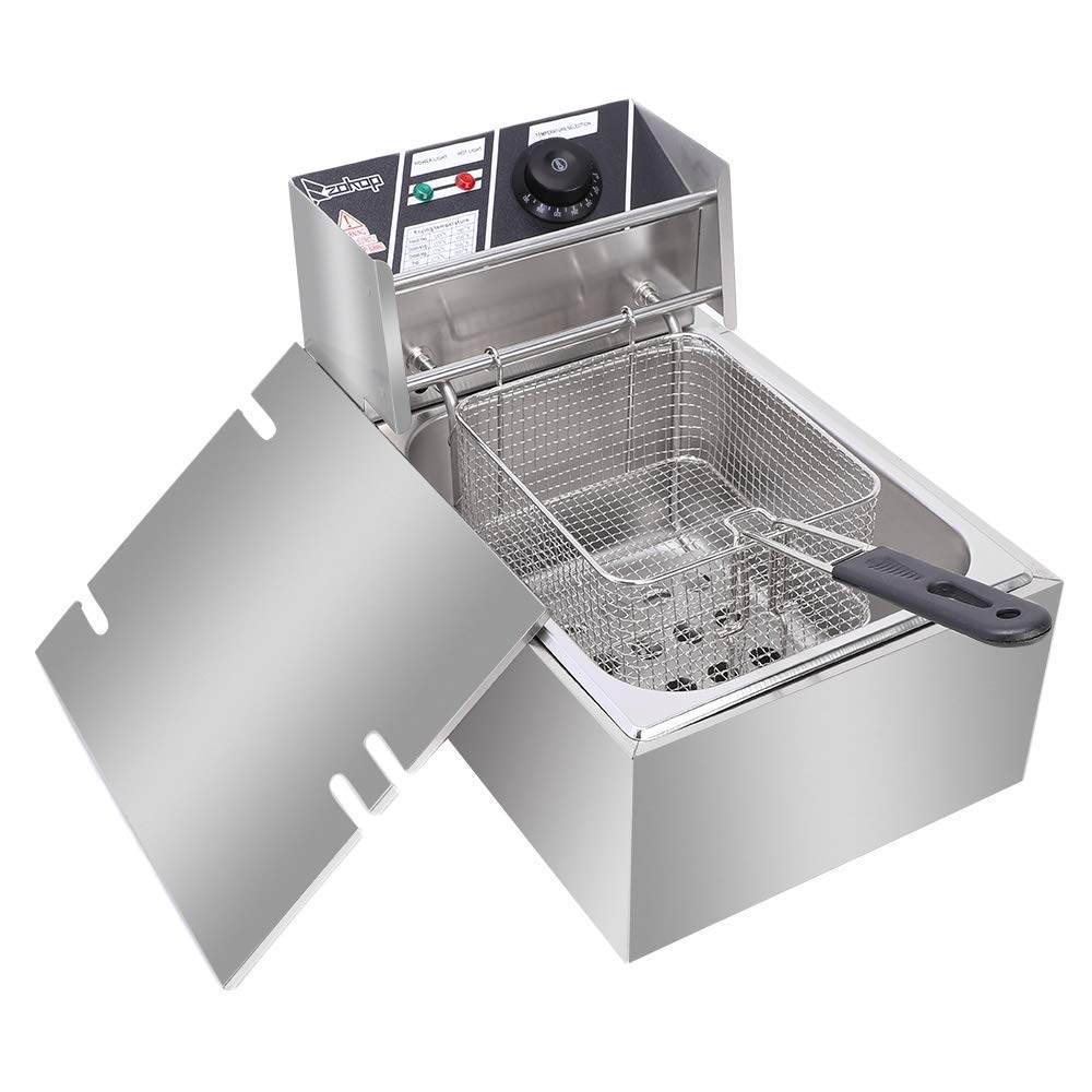 Commercial Electric Deep Fryer 2500W Stainless Steel with Basket - 6.3QT/6L Countertop Deep Fryer for French Fries, Chicken Wings & More - Perfect for Restaurants, Home Kitchens & Fast Food Shops (US Plug, Silver, In Stock)