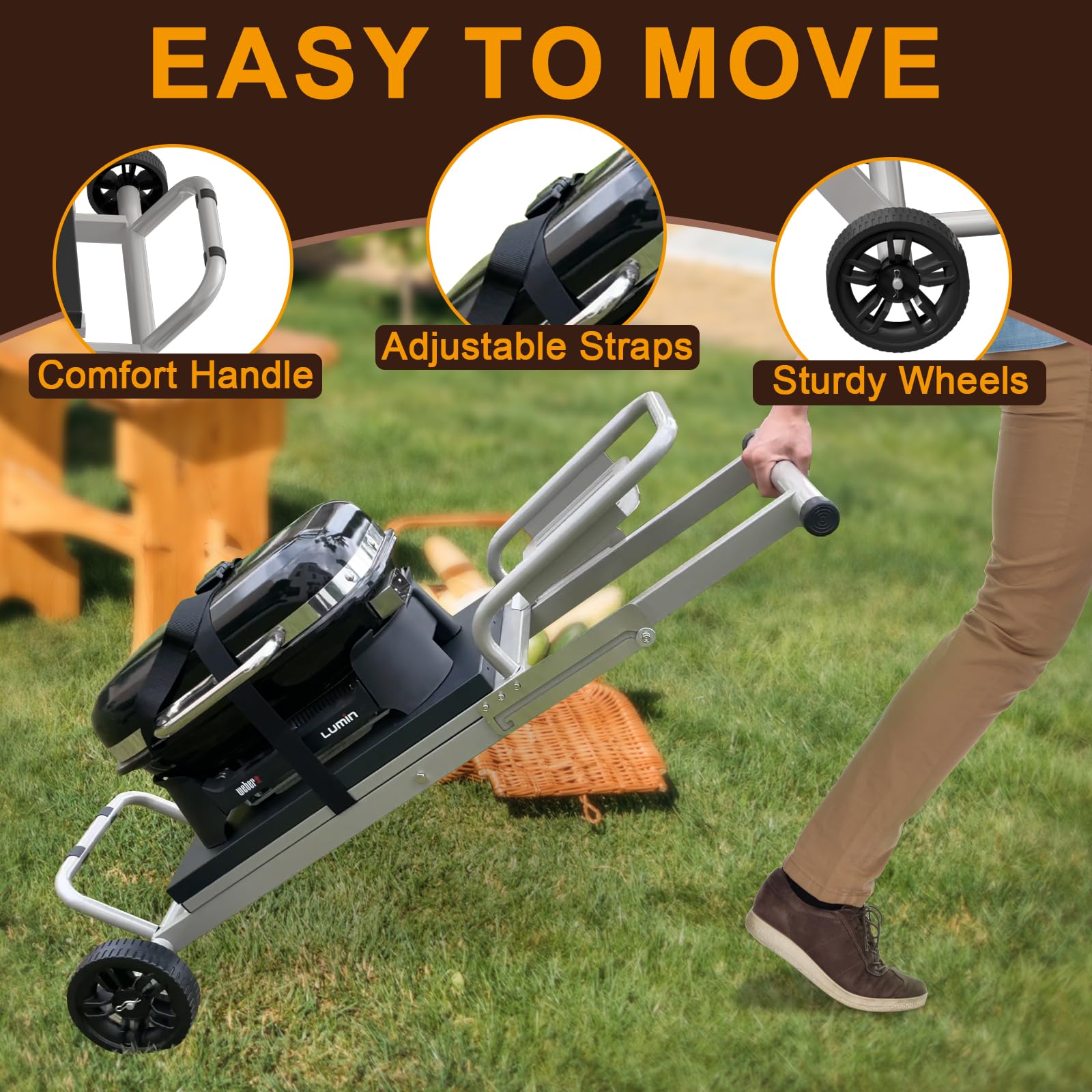 Portable Grill Cart for Weber Lumin Compact Electric Grill - Folding Outdoor BBQ Table with Side Shelf for Weber 91010901 & 91300901 | Perfect for Backyard, Camping, and Tailgating Parties