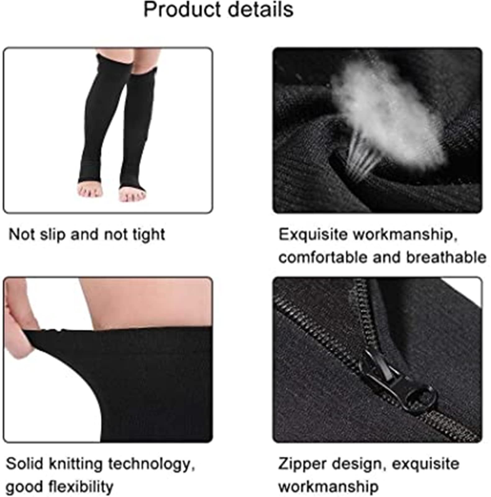 3 Packs Plus Size Compression Socks with Zipper - Knee High 15-20 mmHg Support Socks for Women & Men - Open Toe Circulation Socks for Varicose Veins & Swelling Relief - Perfect for Travel, Nursing & Long Work Shifts
