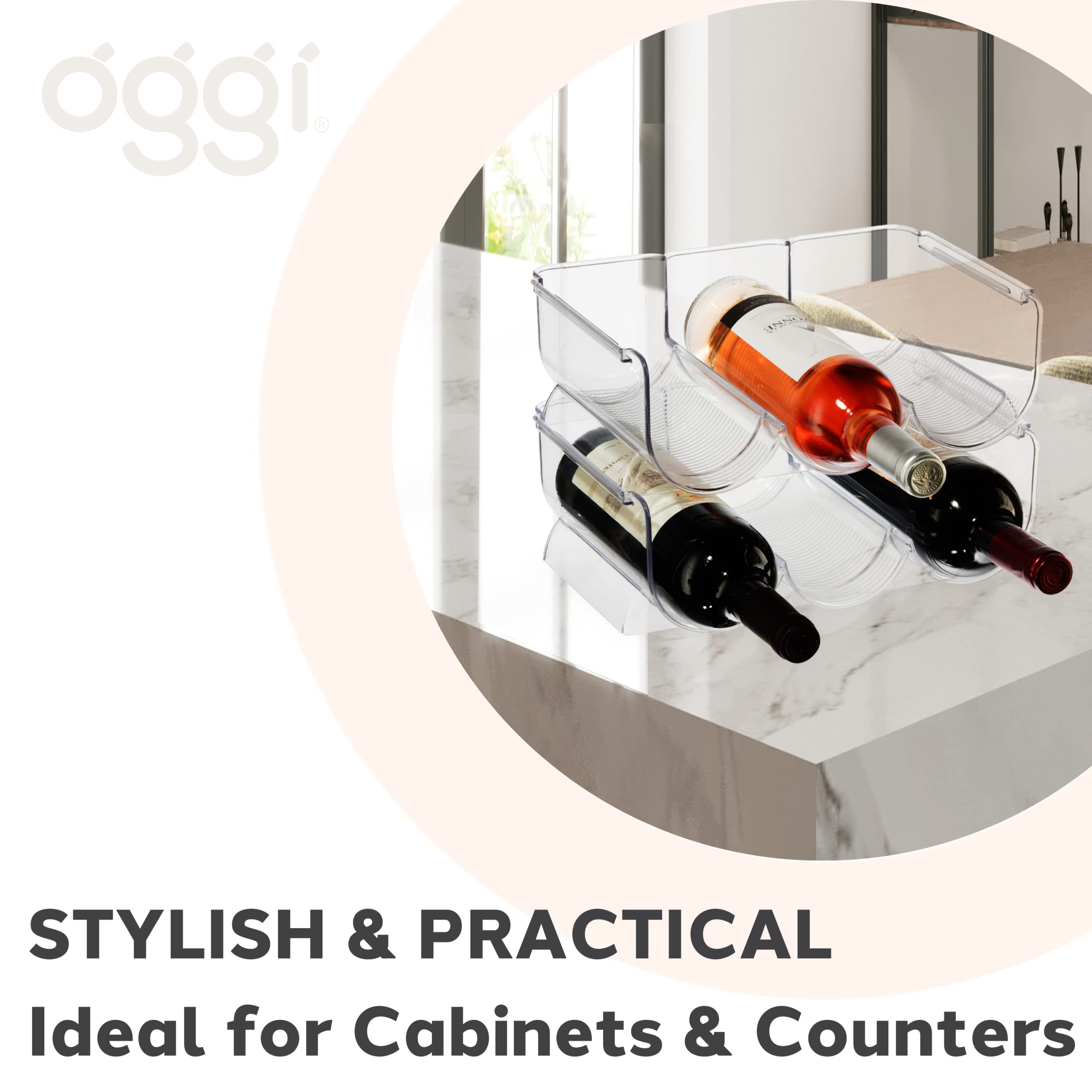 Oggi 6-Bottle Wine Rack - Clear Stackable Storage for Kitchen & Bar