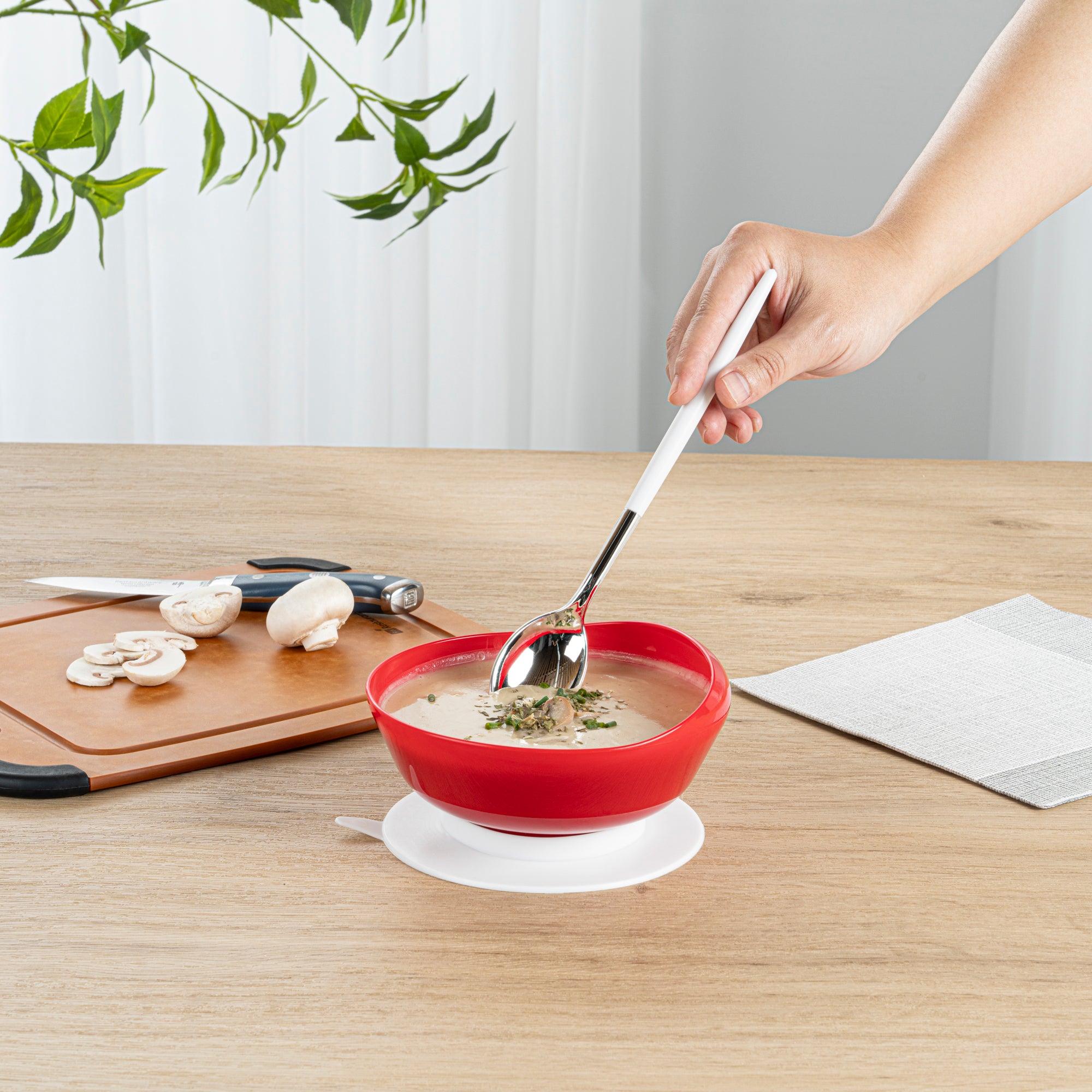 Adapt Tek 19 oz Spillproof Red Plastic Scoop Bowl with Suction Base - 5.75 x 5.75 x 3 Inches - Perfect for Baby Feeding, Pet Food, and Kitchen Storage (1 Count)