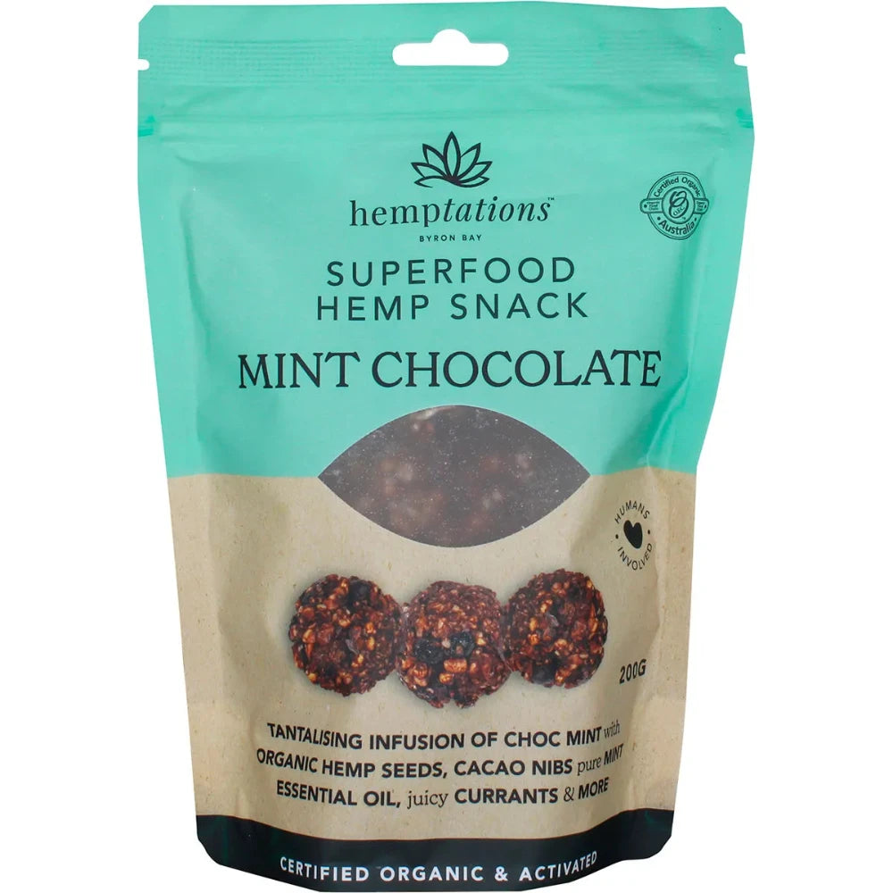 2DIE4 LIVE FOODS Hemptations Mint Chocolate 200g - Organic Hemp Seed Snacks for Energy & Focus - Perfect for Workouts, Hiking & Healthy On-the-Go Snacking