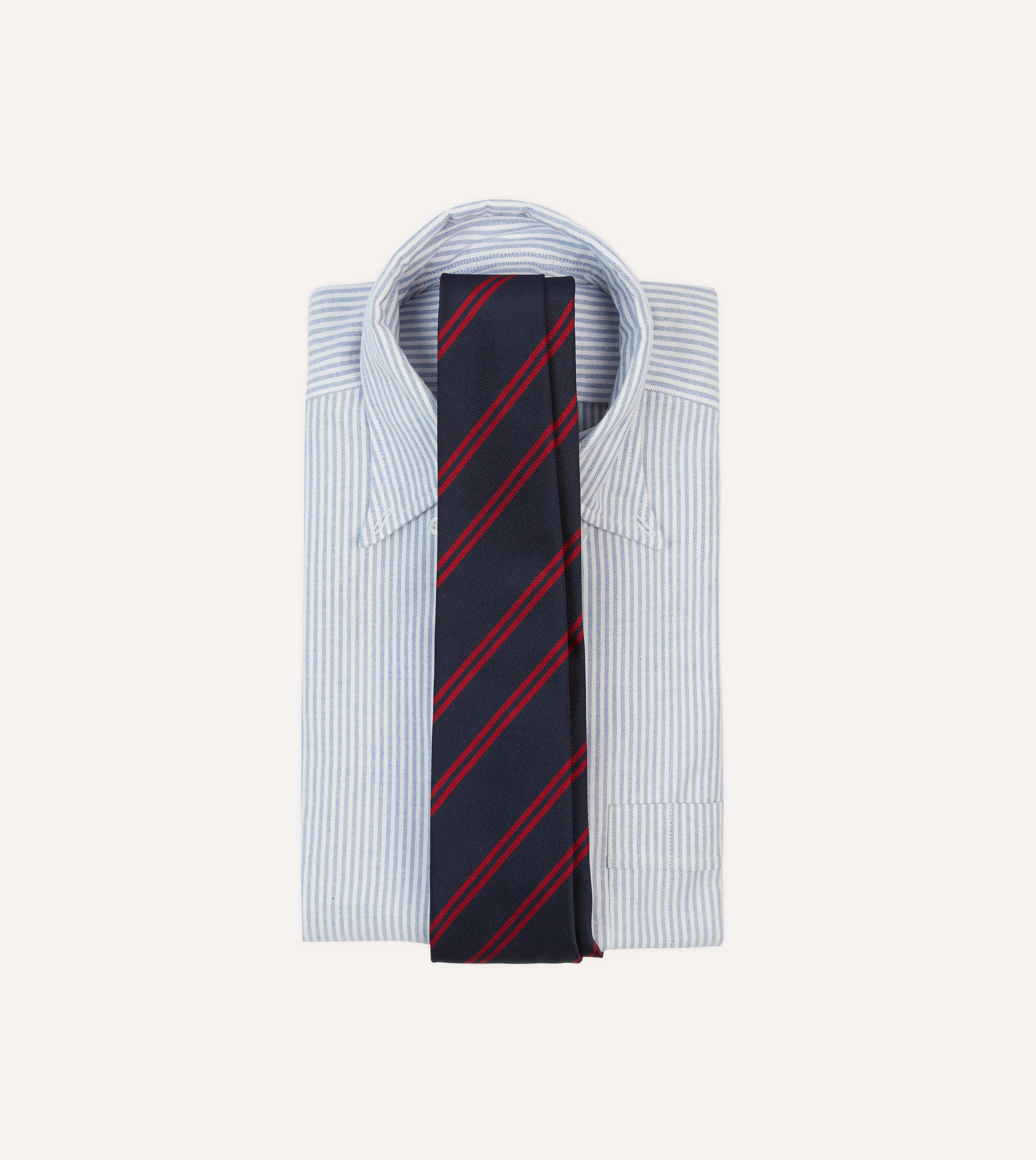 Navy and Red Double Stripe Repp Silk Tipped Necktie - Premium Business Tie for Men, Formal Office Wear, Wedding & Special Occasions