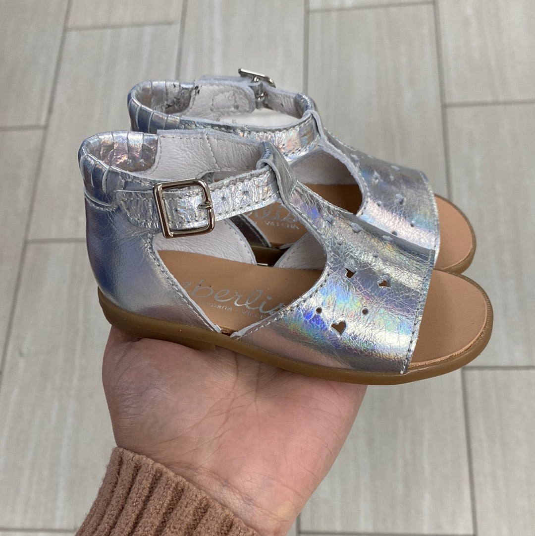 Beberlis Silver Iridescent Baby Sandals - Soft & Comfortable First Walkers for Girls & Boys - Perfect for Beach, Pool, and Outdoor Play