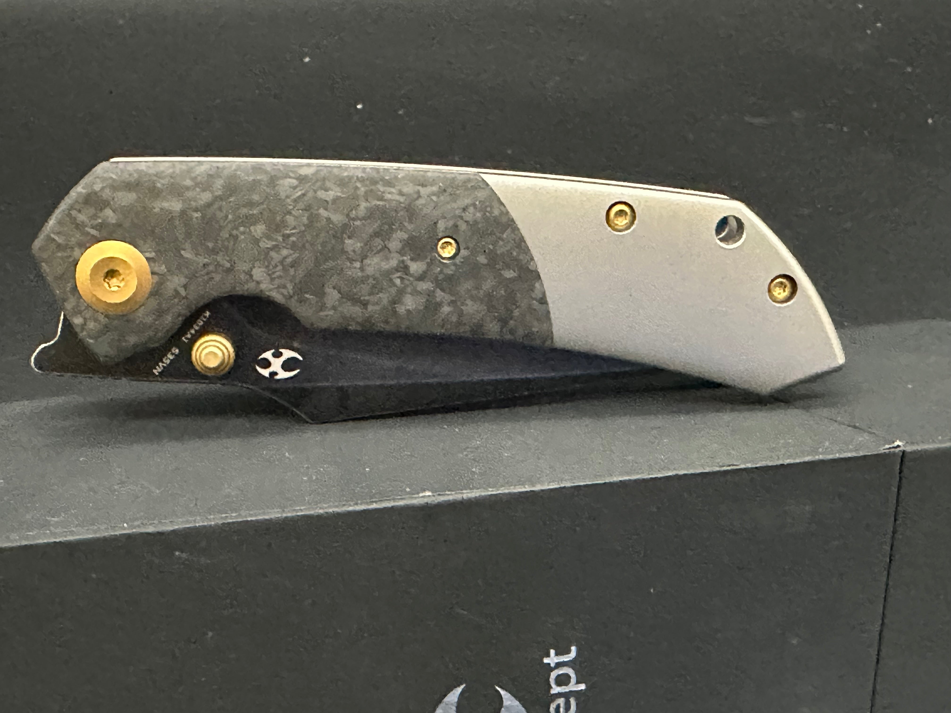 KANSEPT FENRIR Folding Knife - Shredded Carbon Fiber & Titanium Handle - EDC Pocket Knife for Outdoor Camping, Hiking & Everyday Carry