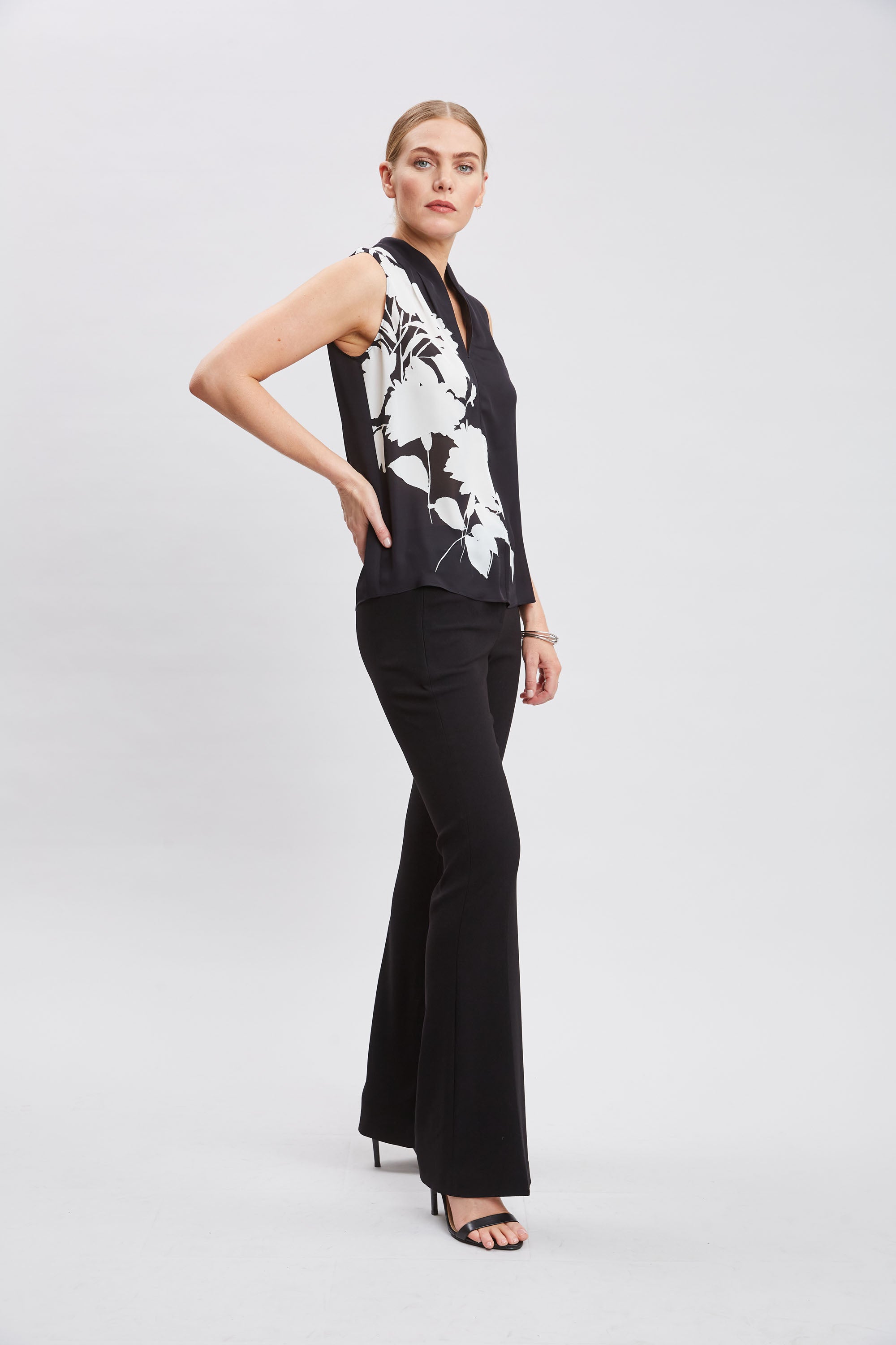 Elegant Midnight Garden Sleeveless Silk Blouse for Women - Perfect for Evening Parties, Date Nights & Special Occasions