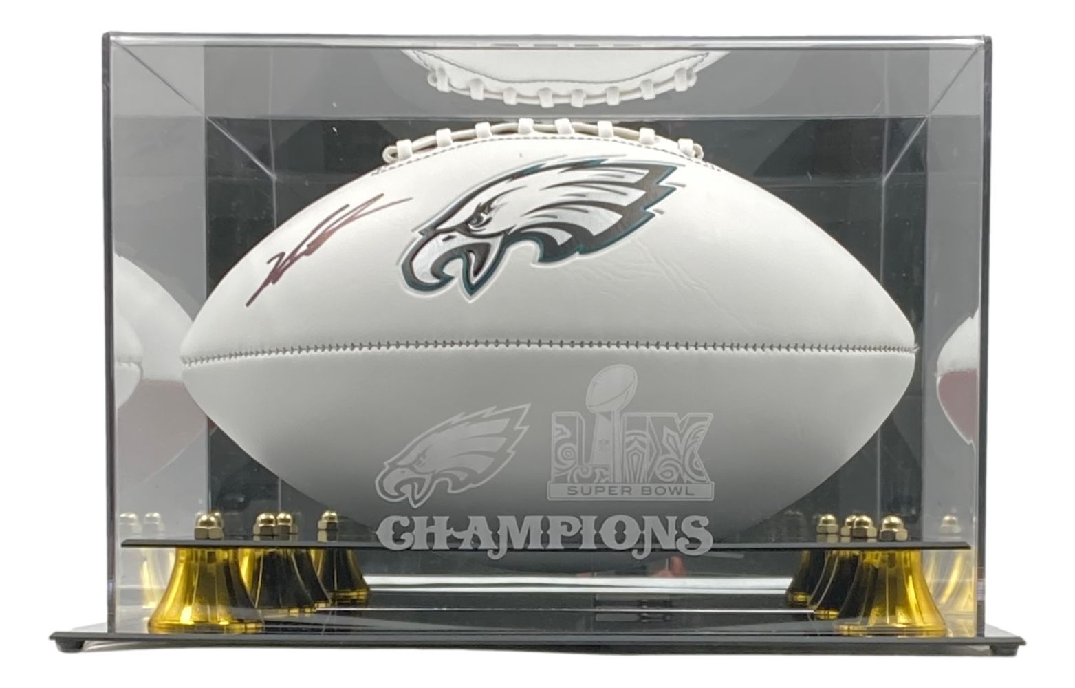 Jalen Carter Autographed Philadelphia Eagles Football with Logo & Super Bowl LIX Case - Collectible NFL Memorabilia for Fans, Display, and Gifting