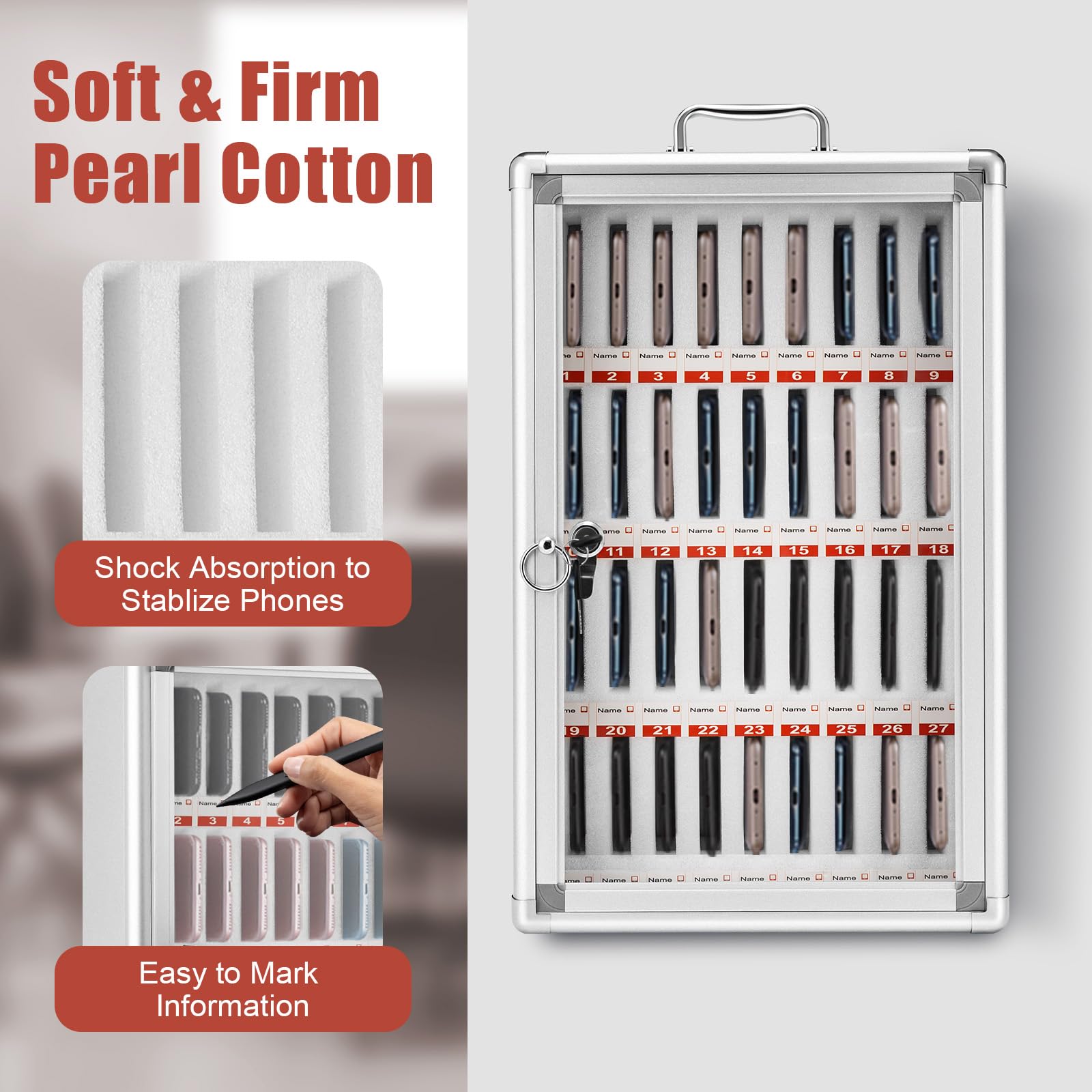 Aluminum Phone Locker with Safety Lock - 36 Slots for Classroom & Office Storage