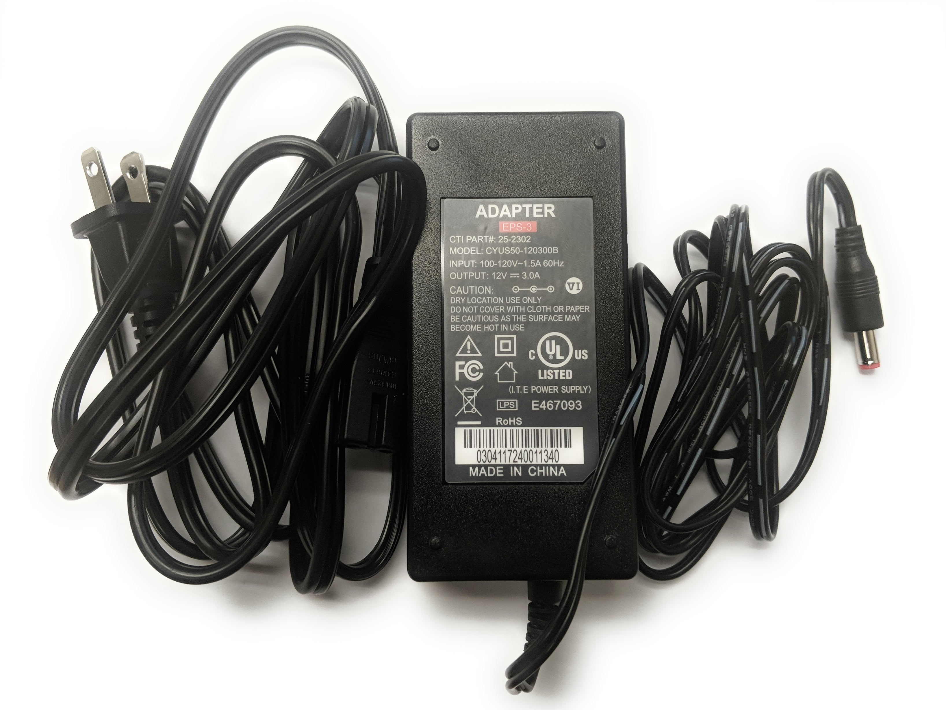 12V 3A AC/DC Power Adapter 110-240V with 2.1x5.5mm Barrel Connector - Universal Power Supply for LED Strips, CCTV Cameras, Routers & Electronics