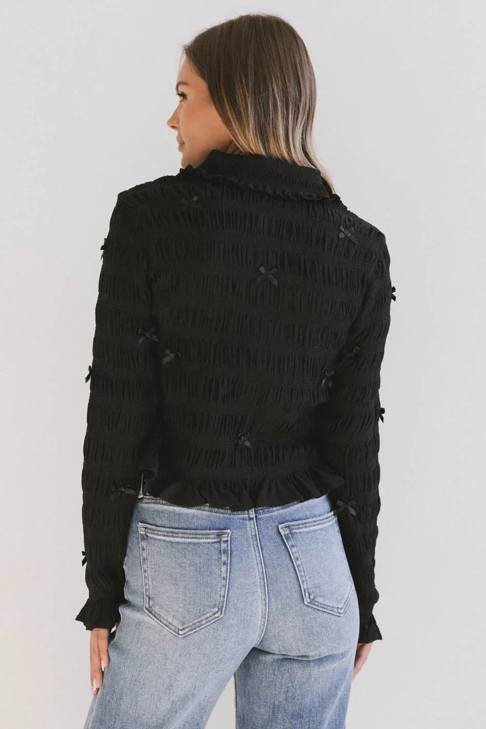 Leonora Black Blouse for Women - Elegant Long Sleeve Tops for Work & Evening Outfits - Final Sale