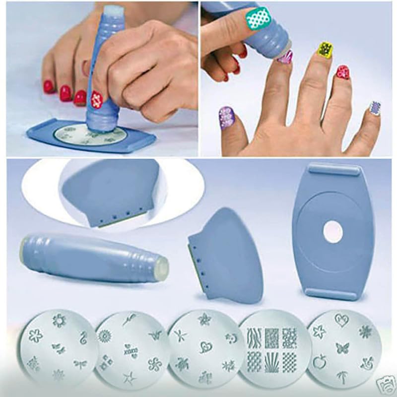 PARVY Professional Nail Art Stamping Kit - Silicone Stamper, Scraper, 5 Rectangular Steel Image Plates for Salon-Quality Nail Designs | DIY Manicure & Pedicure Set for Home & Professional Use | Perfect for Nail Art Enthusiasts & Salon Professionals