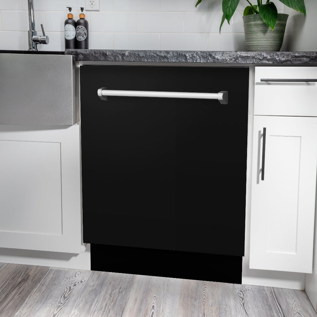 ZLINE 24 Inch Tallac Series 3rd Rack Tall Tub Dishwasher - Black Matte Finish with Stainless Steel Tub, 51dBa Ultra Quiet (DWV BLM 24) | Perfect for Modern Kitchens, Small Spaces & Energy-Efficient Homes