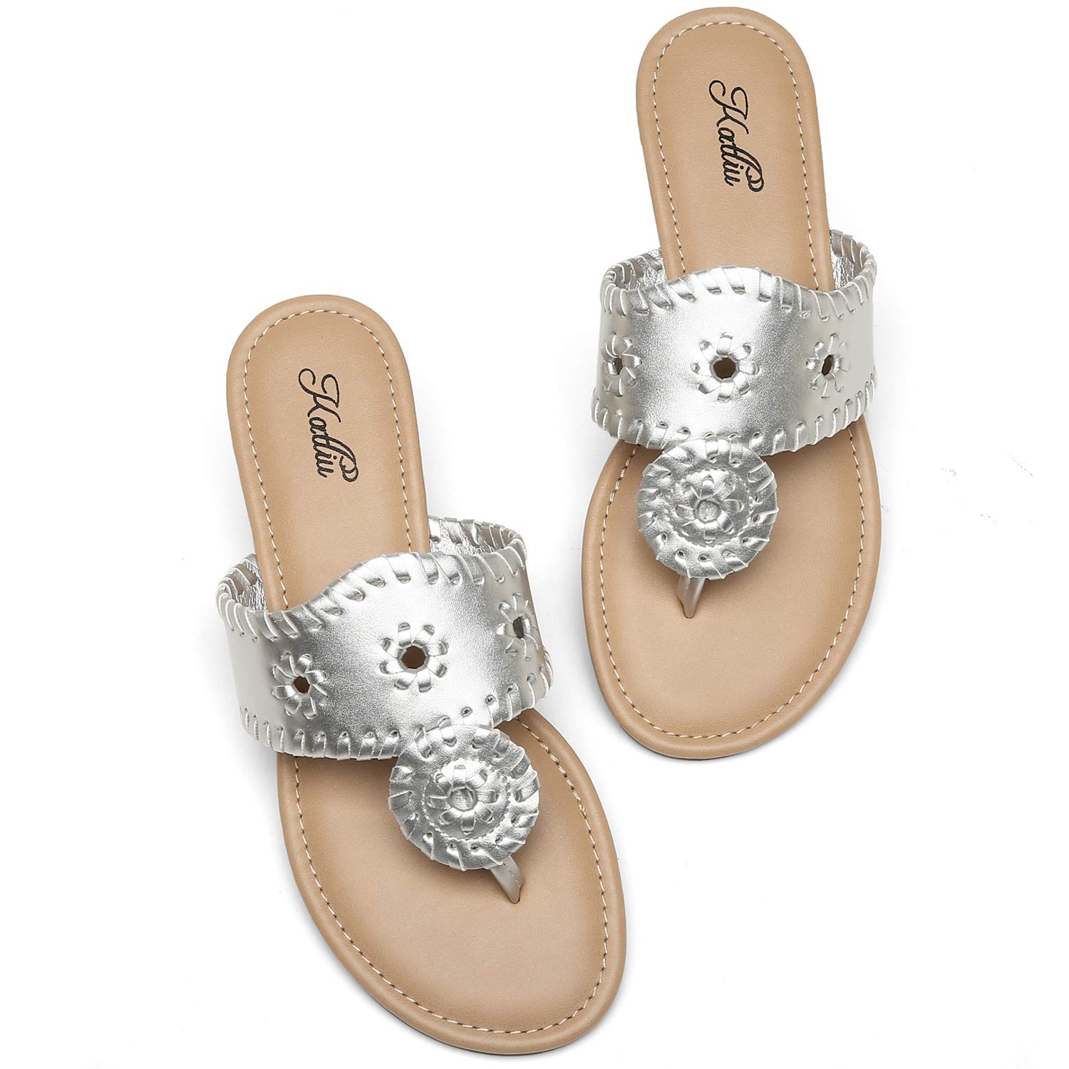 Katliu Women's Flat Sandals - Comfortable Flip Flops & Dressy Thong Sandals for Beach, Pool, and Summer Outfits