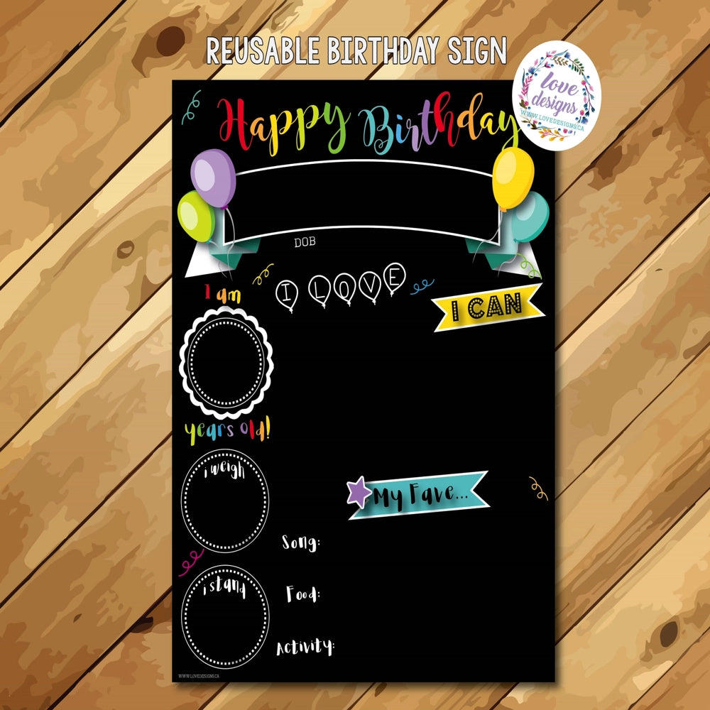 Love Designs Reusable Milestone Birthday Sign - Customizable Age Number Chalkboard for 1st, 30th, 50th Birthday Parties & Baby Showers - Perfect for Photo Booths, Gender Reveals & Anniversary Celebrations