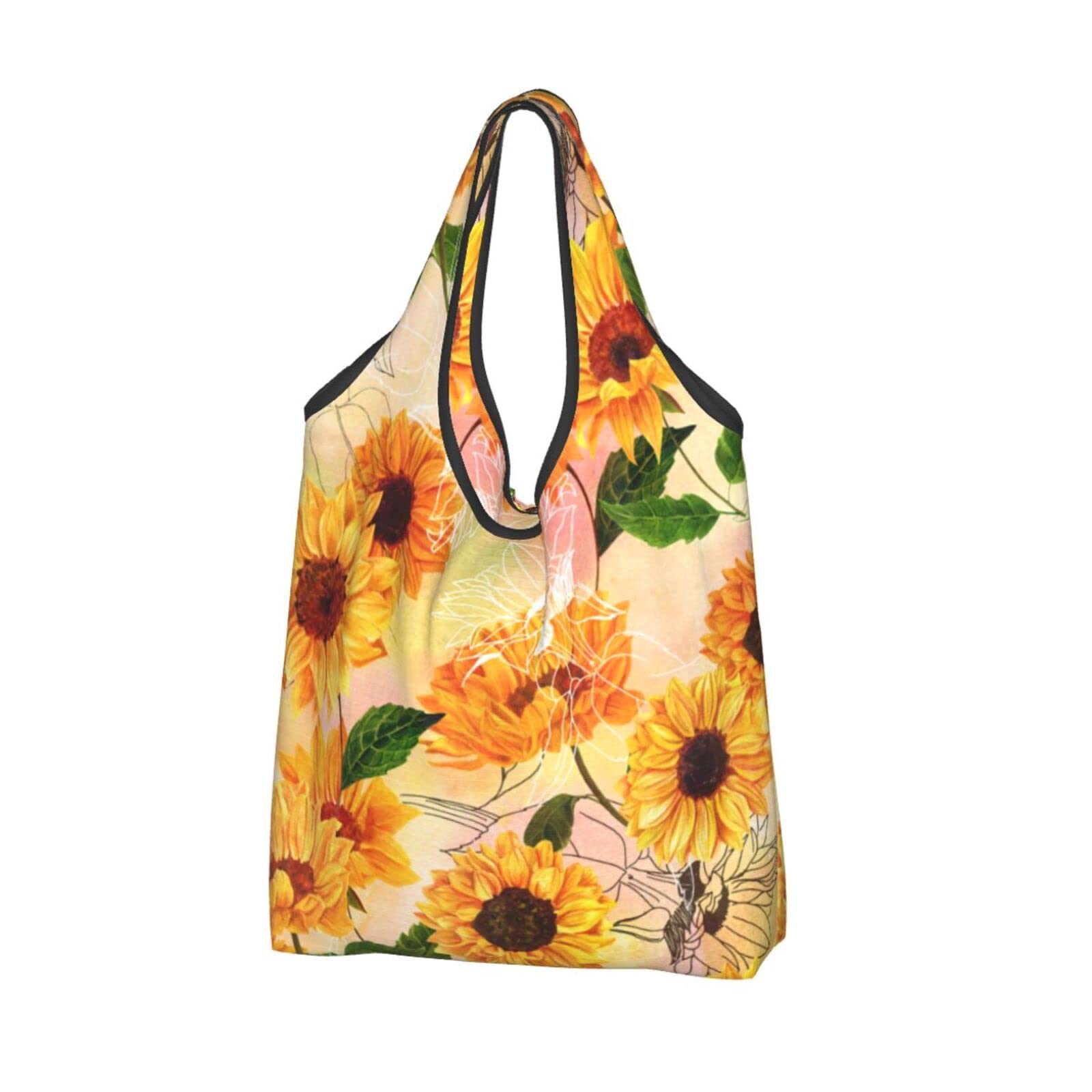 Vintage Yellow Sunflowers Reusable Shopping Bags - Waterproof Foldable Grocery Tote Bag for Women, Large Capacity Eco-Friendly Shopping - Perfect for Groceries, Beach, Picnics & Daily Errands