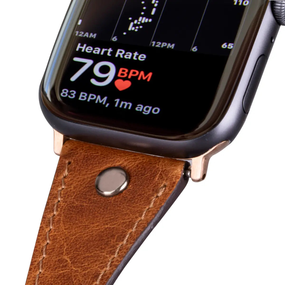 Camel Brown Leather Double Tour Slim Apple Watch Band with Silver Rivet - Stylish & Durable Replacement Strap for Work, Travel & Everyday Wear