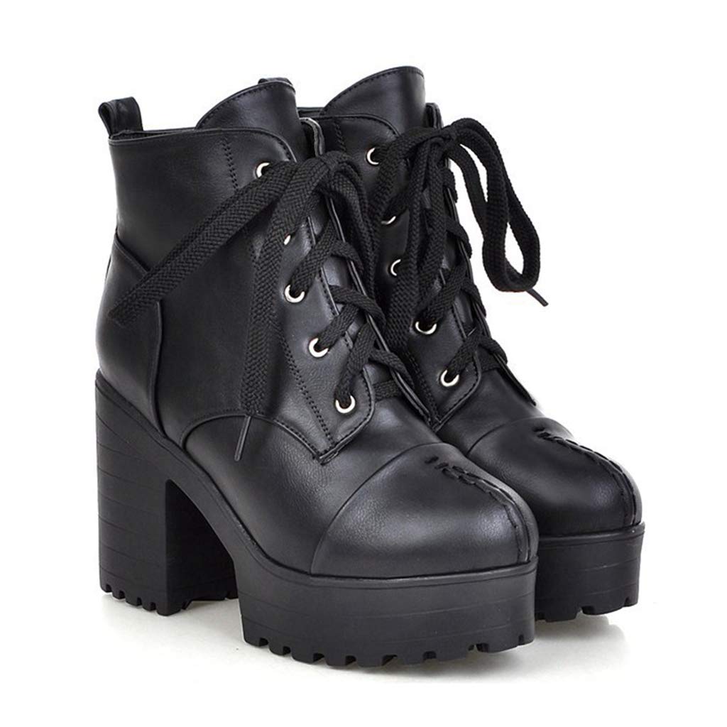 Mioke Women's Round Toe Platform Ankle Boots - Lace Up High Heel Dressy Booties for Casual Walking & Office Wear | Perfect for Fall Outfits, Date Nights & Work Attire