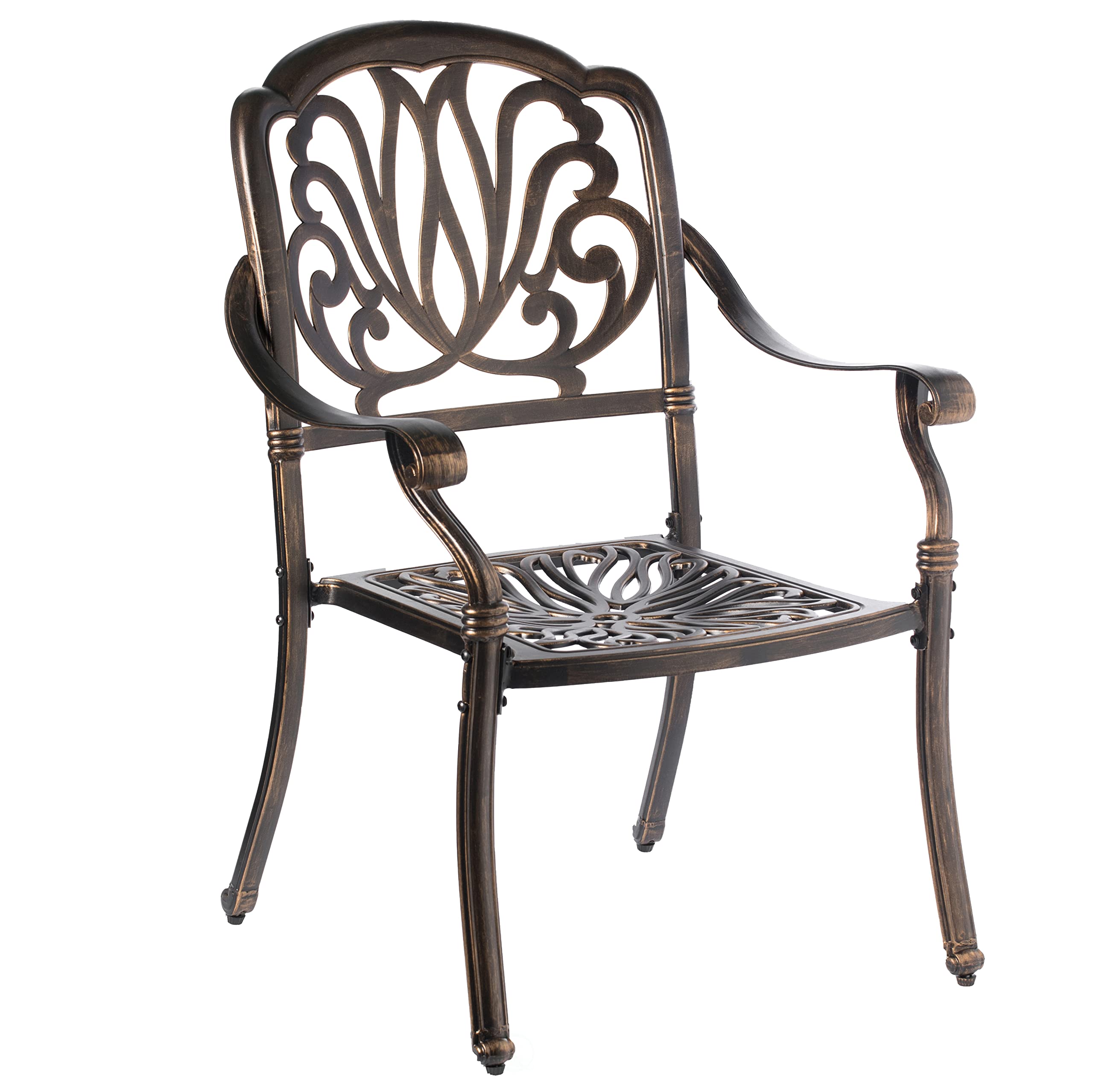 Gardenised Patio Bistro Chairs Set of 2 - Indoor Outdoor Dining Chairs with Armrests, Bronze Cast Aluminum - Perfect for Backyard, Garden, Balcony & Restaurant Seating