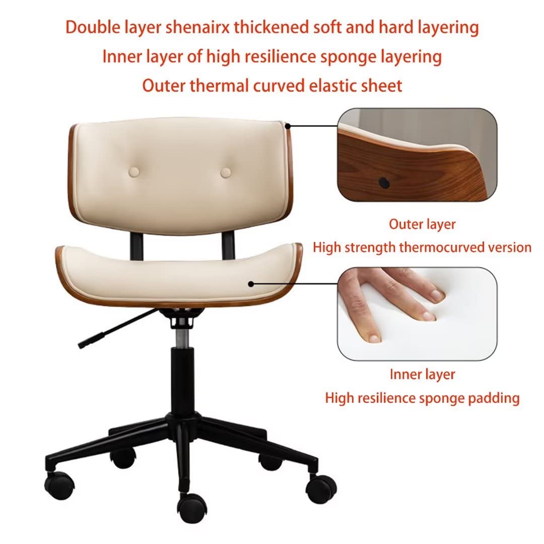 Ergonomic Home Office Chair with Wheels - Adjustable Height, Soft Upholstered Seat, Swivel Mid-Back Computer Desk Chair (White) - Perfect for Remote Work, Gaming & Study Sessions