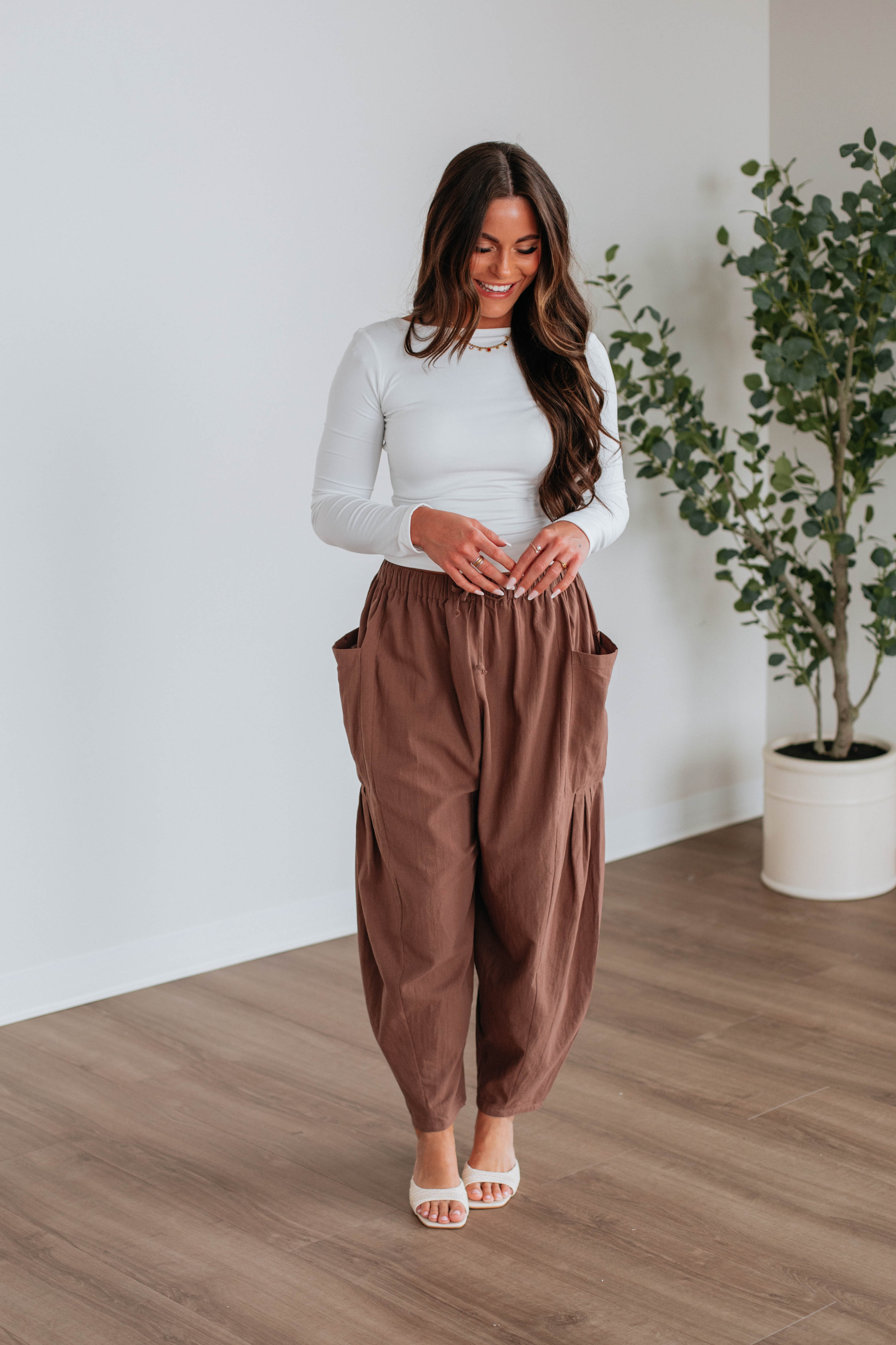 Adeera Women's High Waisted Mocha Pants - Comfortable Stretchy Trousers for Work, Travel & Casual Wear