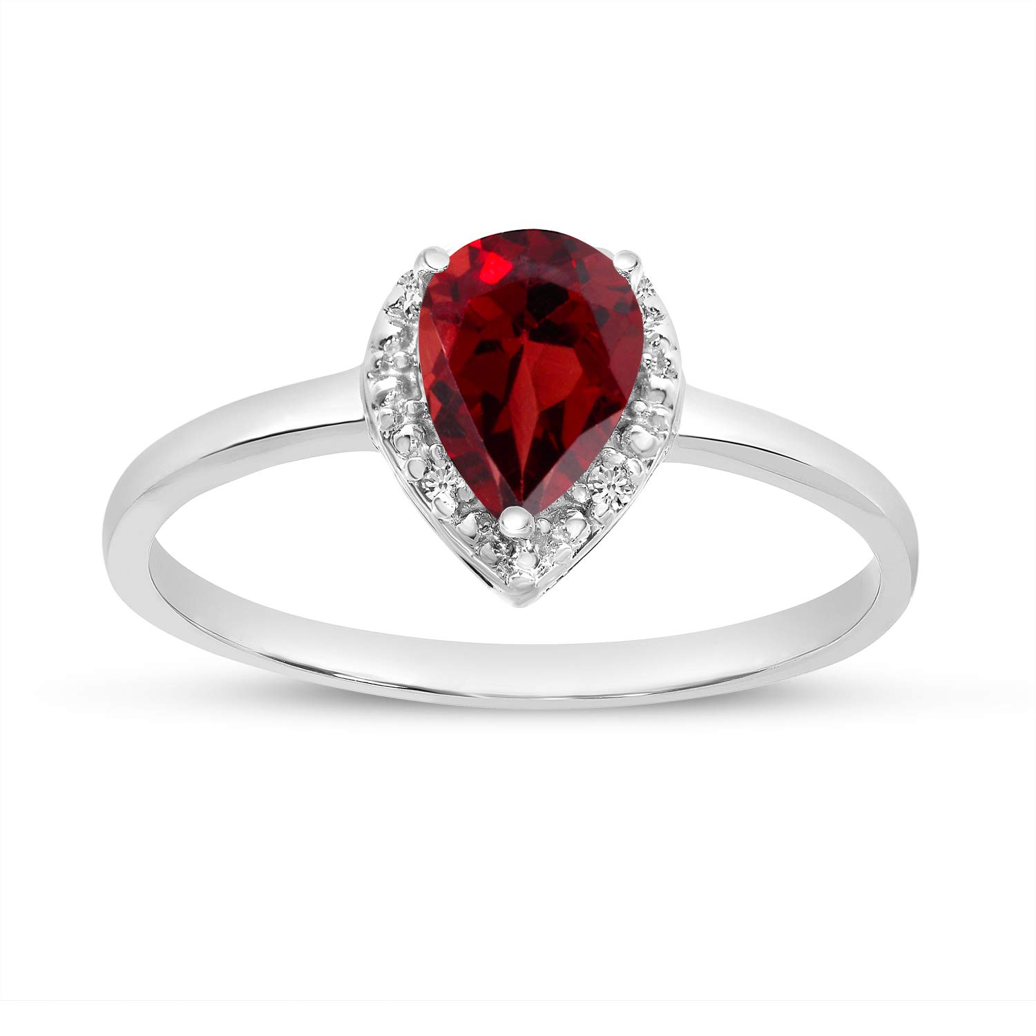 10K White Gold Pear-Shaped Garnet and Diamond Ring for Women - Elegant Engagement, Wedding, Anniversary Gift