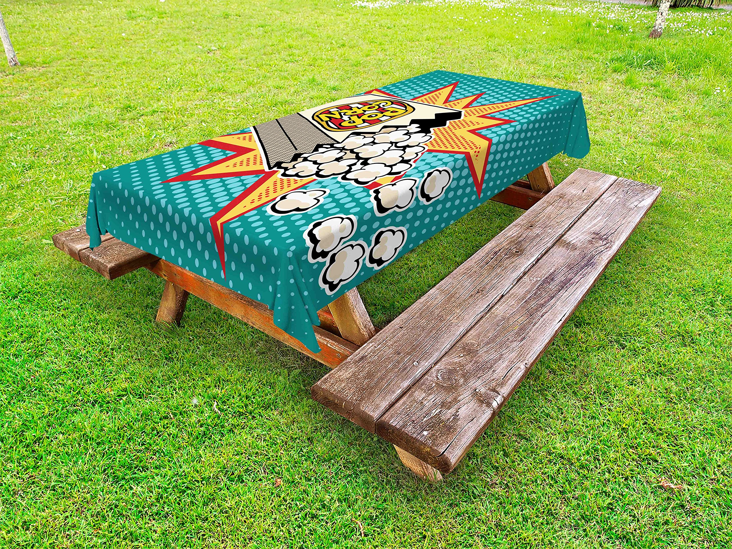 Ambesonne Retro Popcorn Movie Theater Tablecloth - Washable Outdoor Picnic Table Cover 58