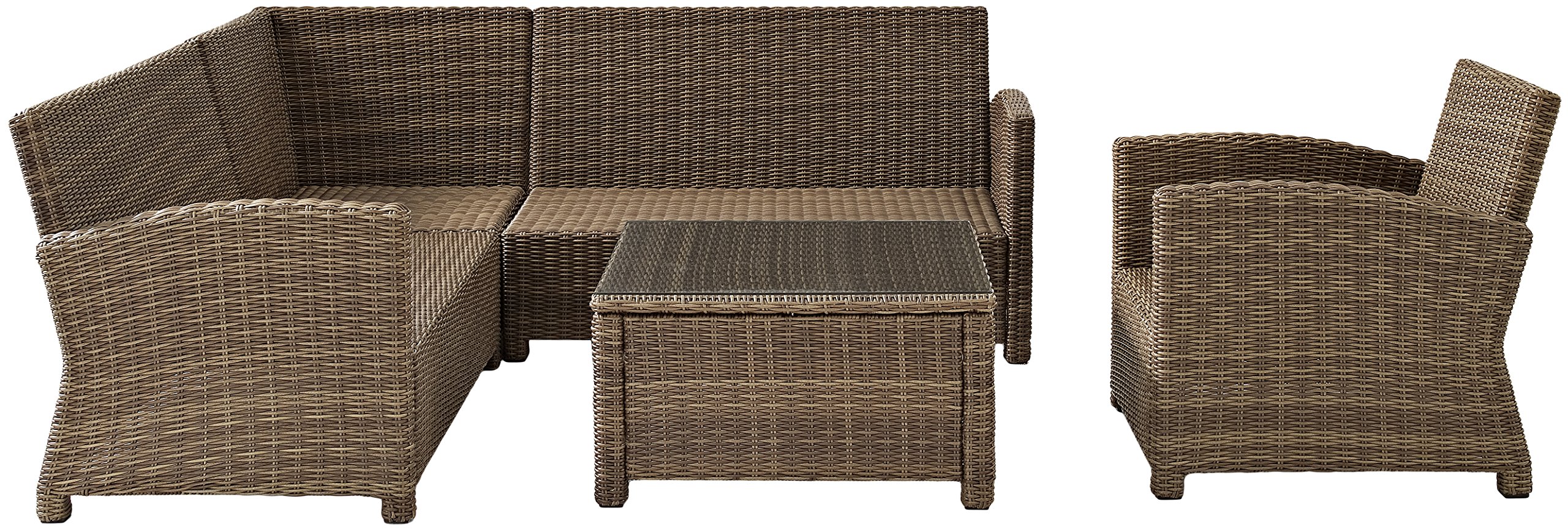 Crosley Furniture Bradenton 5-Piece Outdoor Sectional Sofa Set - All-Weather Wicker Patio Furniture with Navy Cushions for Deck, Garden & Backyard Relaxation
