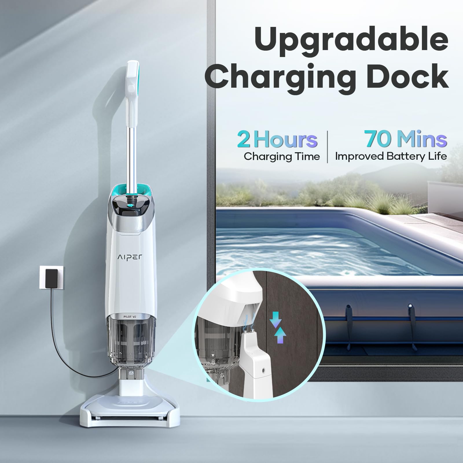 AIPER Cordless Handheld Pool Vacuum Cleaner - 70 Min Runtime, 2H Fast Charge, for Above Ground & Inground Pools, Corners, Stairs - Perfect for Quick Pool Cleaning & Maintenance