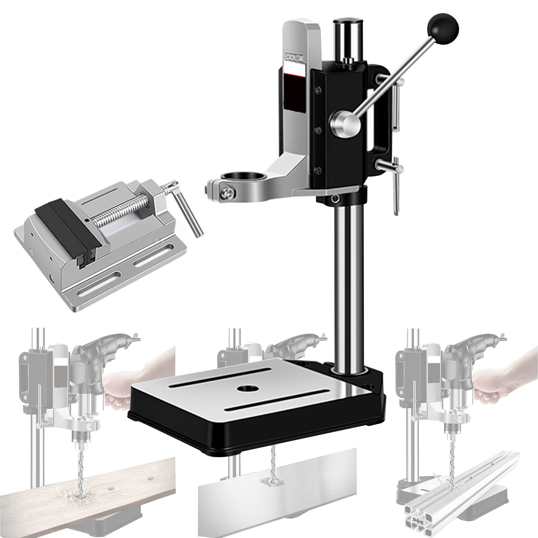 LXX Heavy Duty Bench Top Drill Press Stand with Vise - Precision Vertical Drilling Tool for Hand Drills | Perfect for Woodworking, Metalworking & DIY Projects