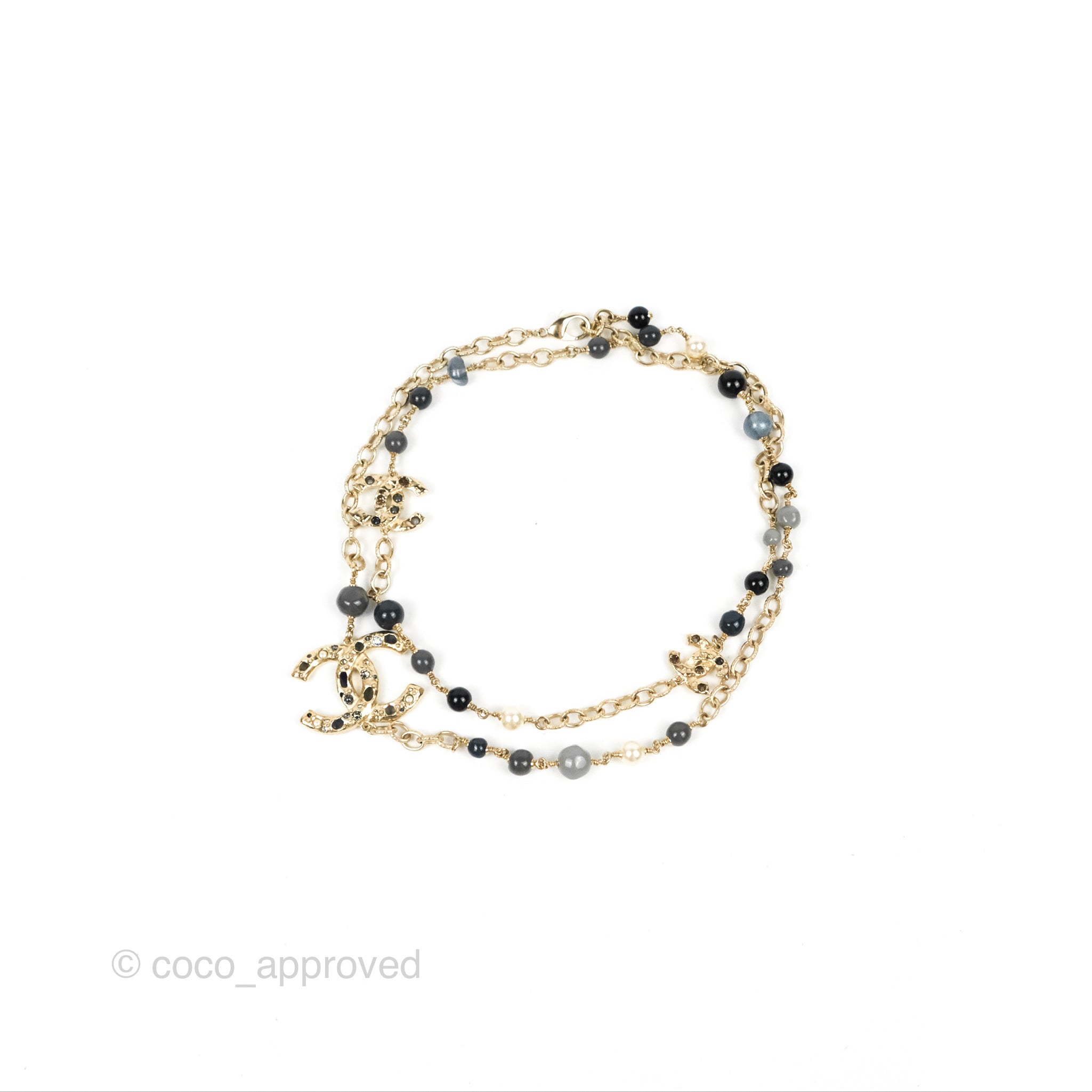 Chanel CC Pearl Gemstone Chain Long Necklace Gold Tone 16A - Elegant Statement Jewelry for Women, Perfect for Parties, Weddings & Special Occasions