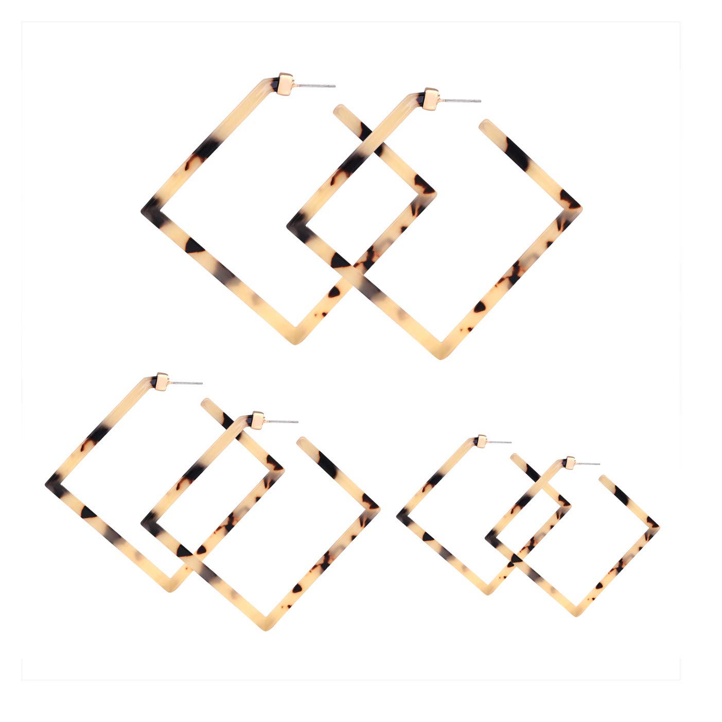 Stylish Acrylic Square Hoop Earrings for Women - Geometric Tortoise Shell Resin Stud & Dangle Earring Set - Minimalist Statement Jewelry for Everyday Wear, Office & Party Occasions