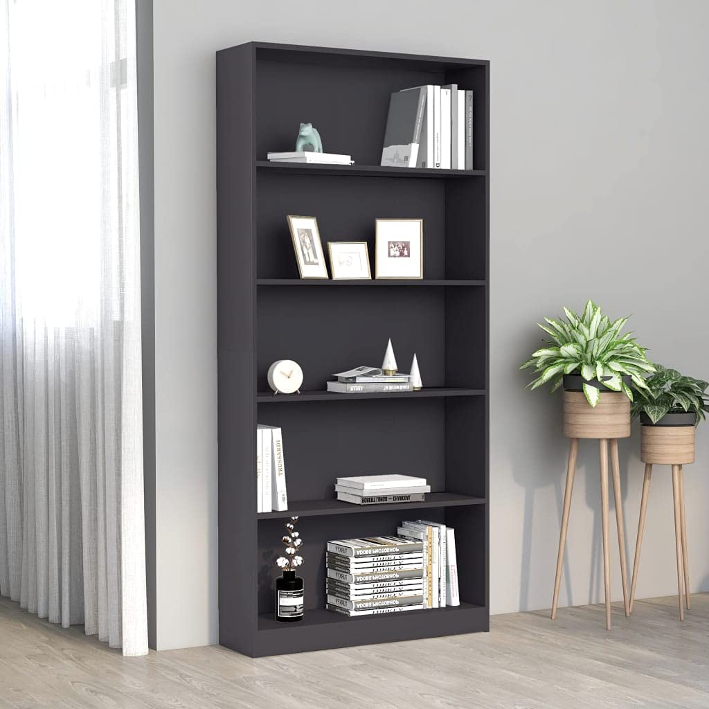 5-Tier Bookcase Storage Shelf - 31.5x9.4x68.9 Inch Ladder Book Shelf Cabinet, Chipboard Entryway Furniture for Home Office, Living Room, Bedroom Organization (Gray) - Perfect for Storing Books, Shoes, Toys & Home Decor Accessories