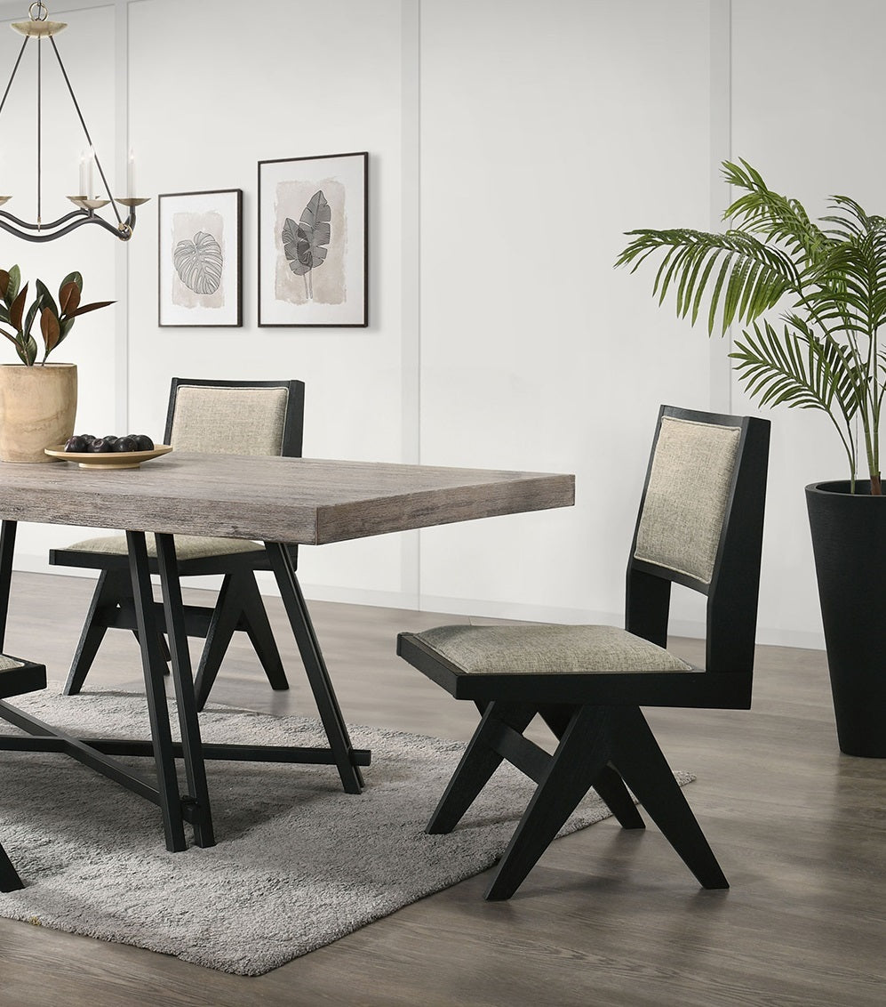 Modern Black 2-Piece Dining Side Chairs with Light Gray Fabric Upholstery - Armless Contemporary Dining Room Chairs for Small Spaces & Breakfast Nooks