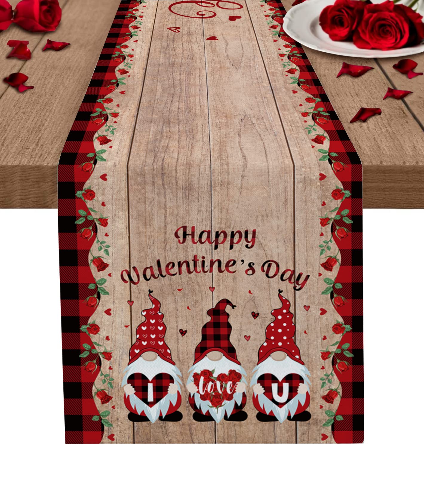 36 Inch Long Burlap Valentine's Day Table Runner - Rustic Farmhouse Decor with Hearts & Roses for Wedding, Anniversary & Romantic Dinner Party Decorations | Perfect for Valentine's, Christmas & Holiday Tablescapes