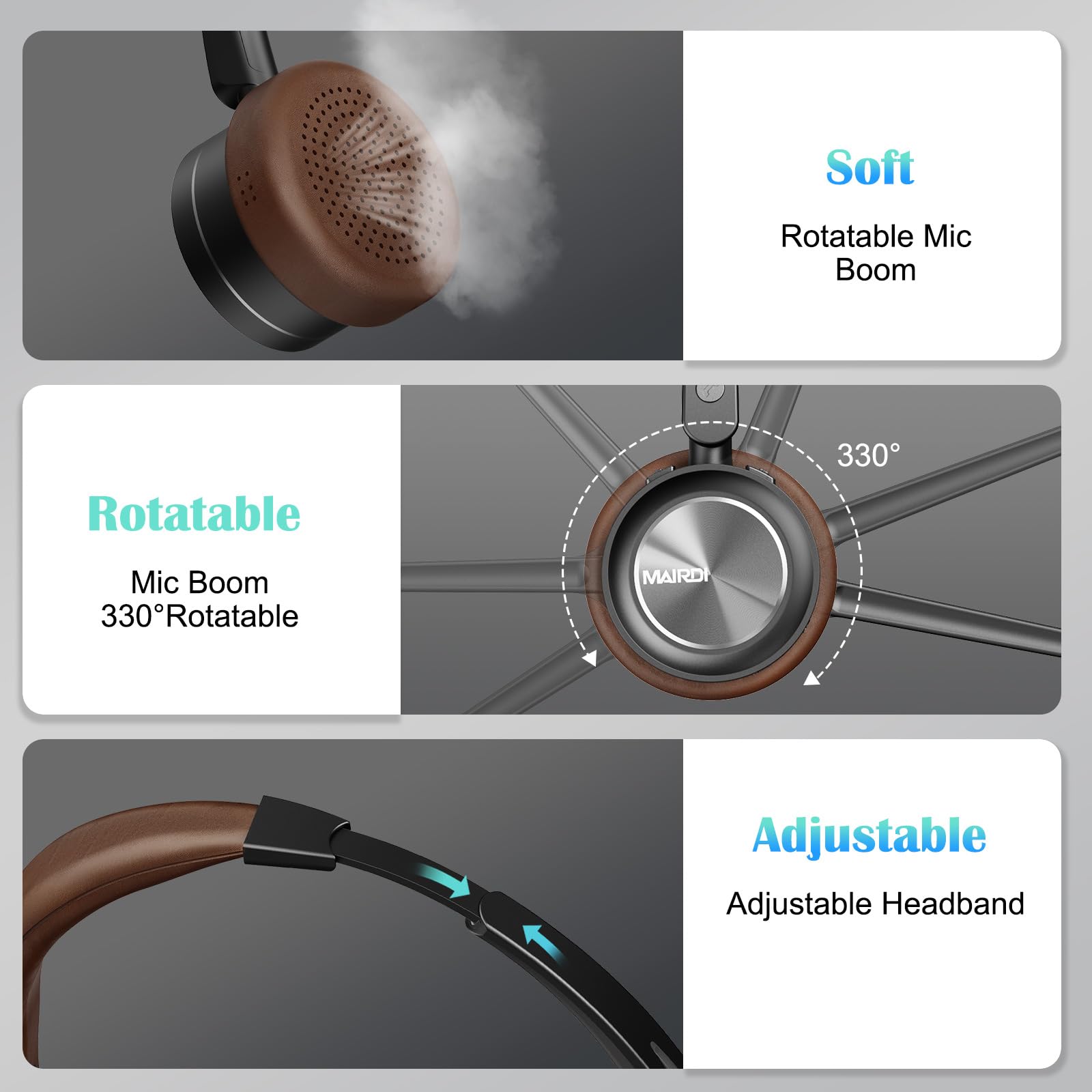 MAIRDI Wireless Bluetooth Headset with Noise Cancelling Microphone - Dual Connectivity 5.1 Multipoint Headphones for Truckers, Office Work, PC, Cell Phone - Perfect for Teams Calls, Home Office & Long-Distance Driving