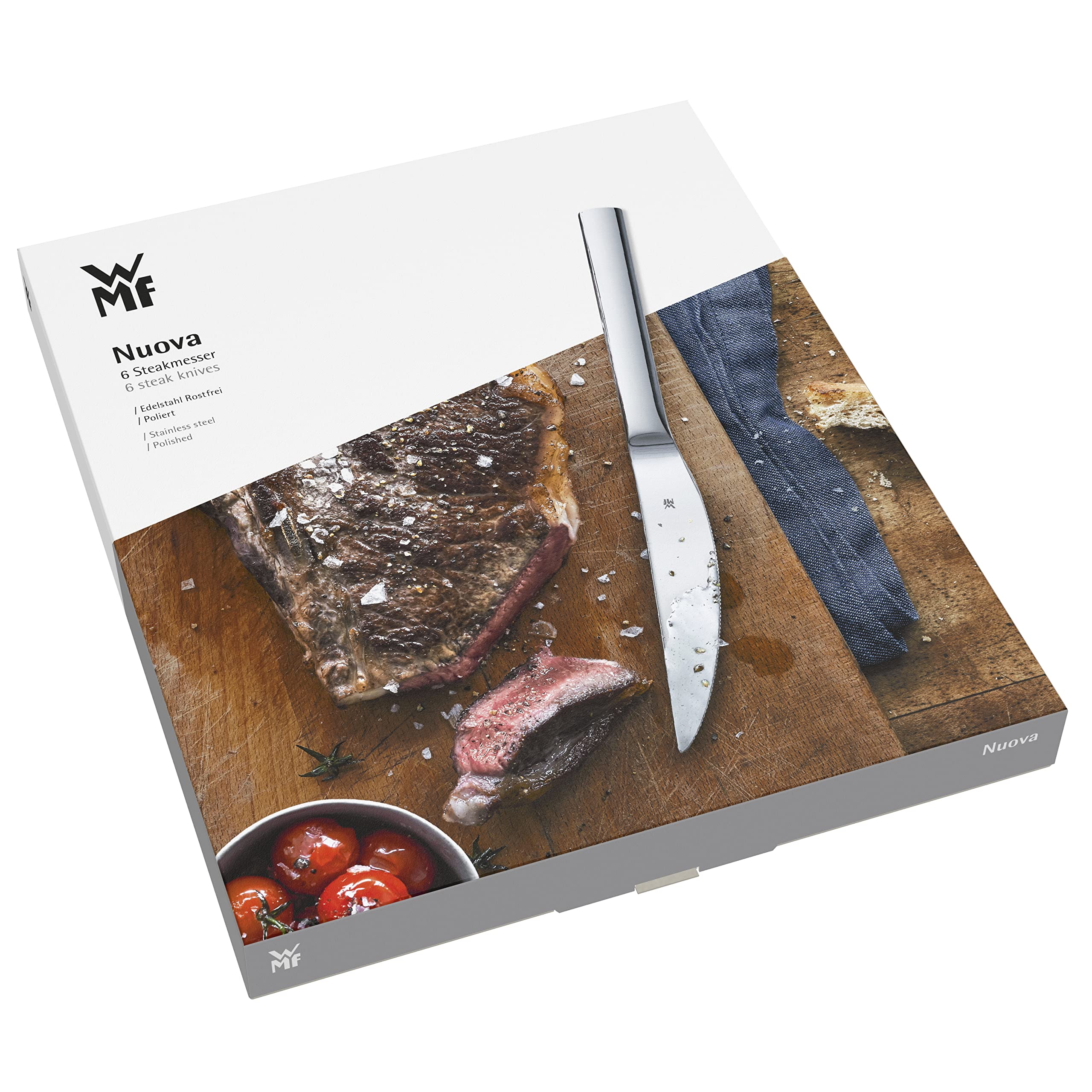 WMF 6-Piece Premium Stainless Steel Steak Knives Set - Sharp & Durable for Steak, Meat, BBQ, and Fine Dining