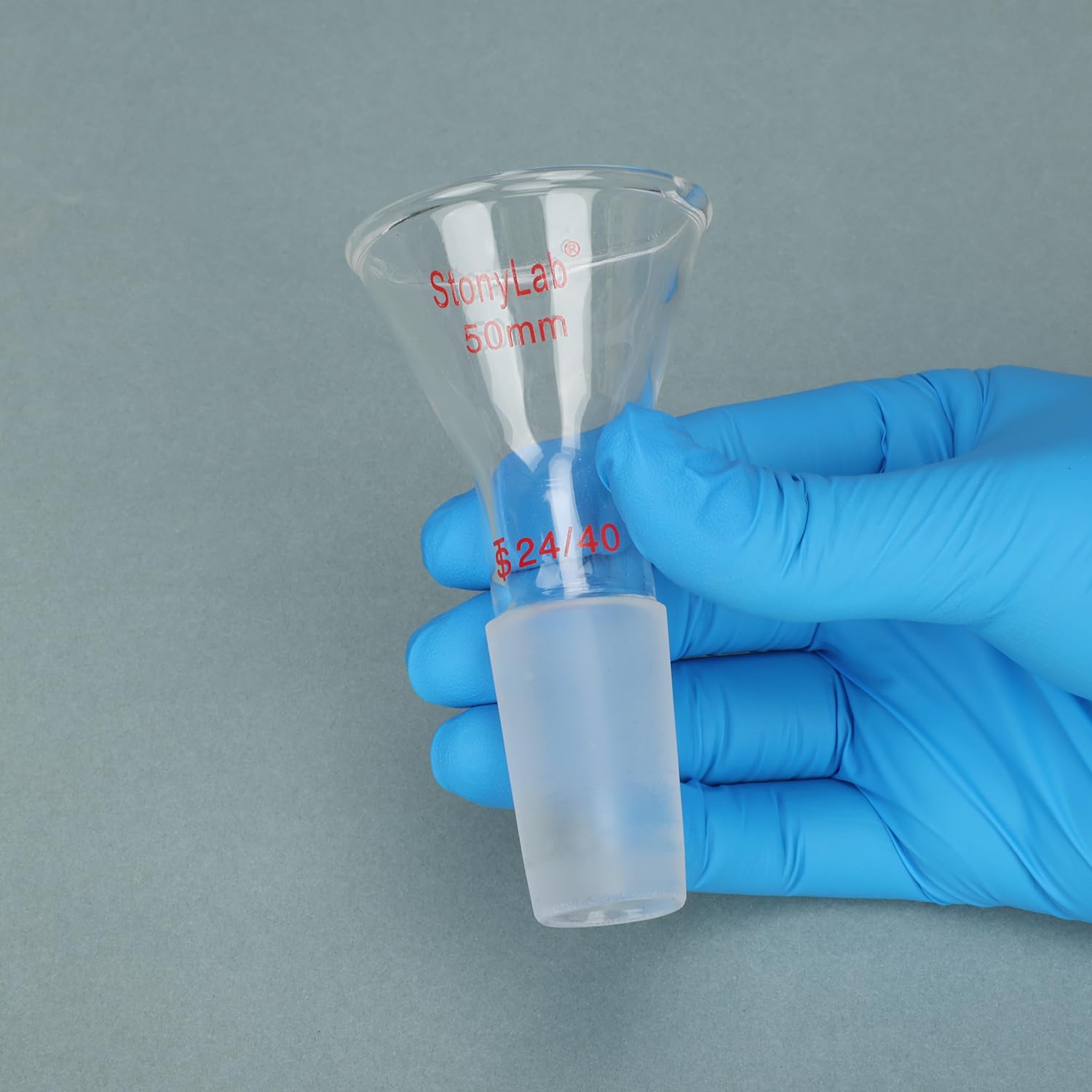 StonyLab Glass Short Stem Powder Funnel - 50mm Top Diameter with 24/40 Inner Joint - Premium Lab Glassware for Chemistry Experiments, Powder Transfer & Essential Oil Filling