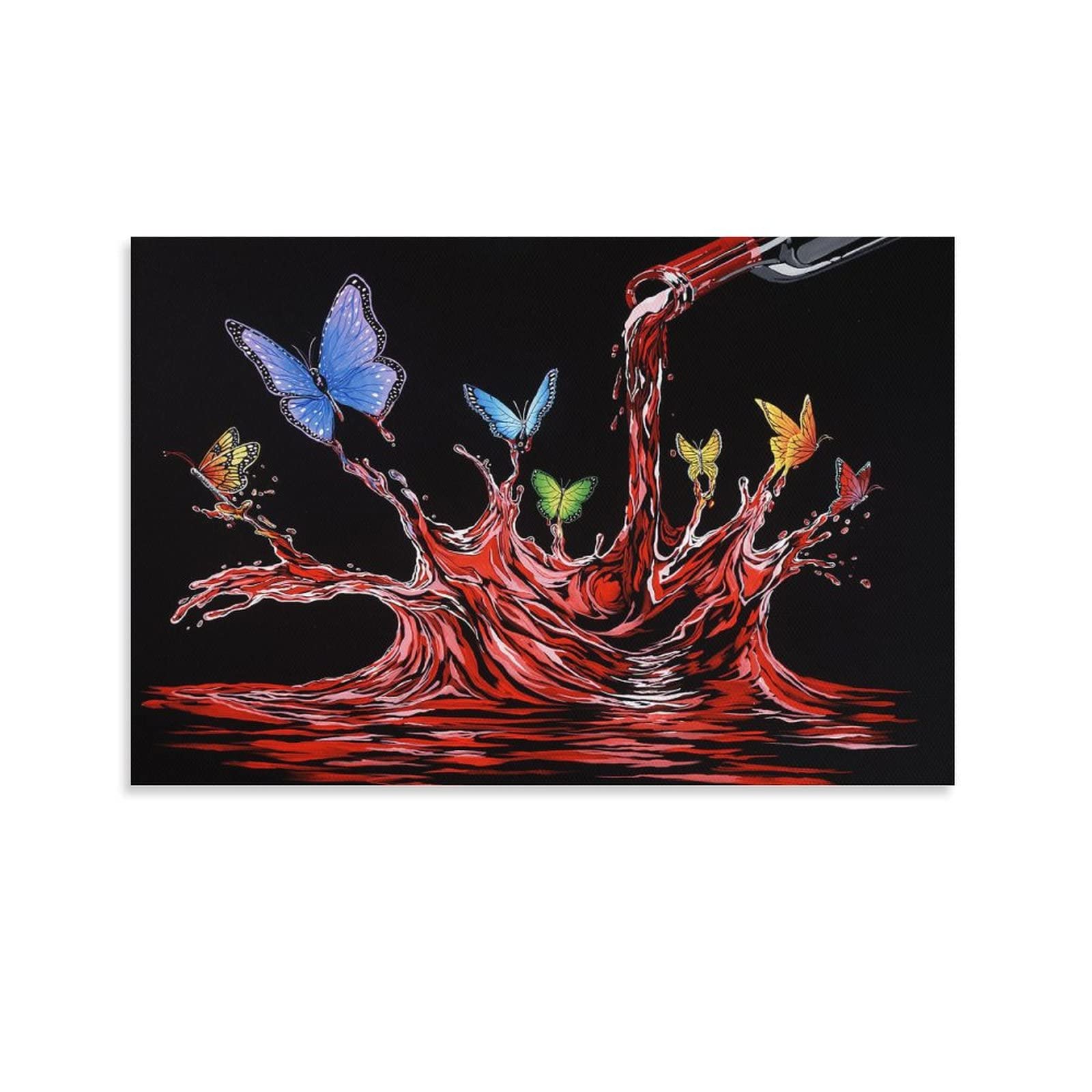 Wine and Butterflies Canvas Wall Art Poster - 12x18 Inch (30x45cm) Aesthetic Room Decor for Bedroom, Living Room - Perfect for Home, Office & Gift Giving
