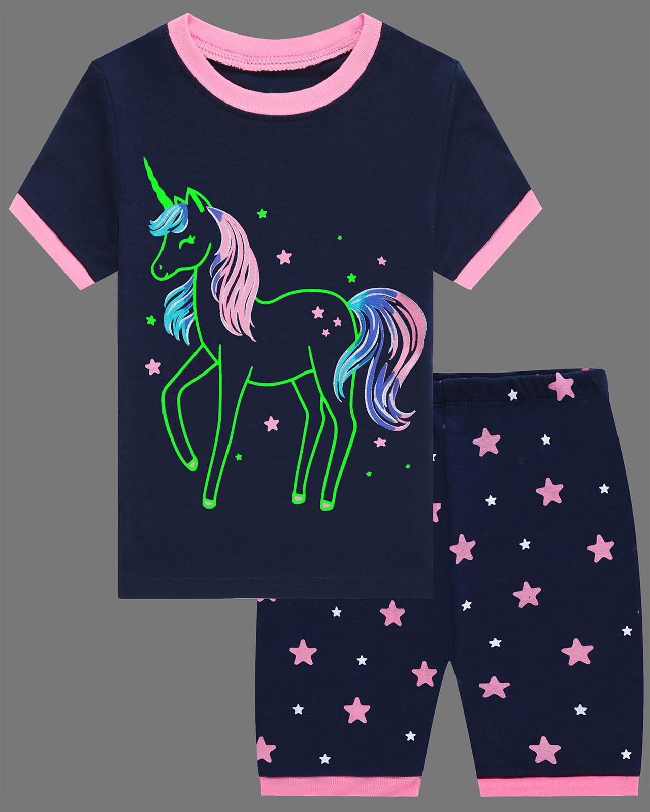 Girls Summer Pajamas - 100% Cotton Short Sleeve Sleepwear Set for Kids & Toddlers - Soft & Breathable Nightwear for Hot Weather - Perfect for Sleepovers, Vacation & Bedtime Comfort