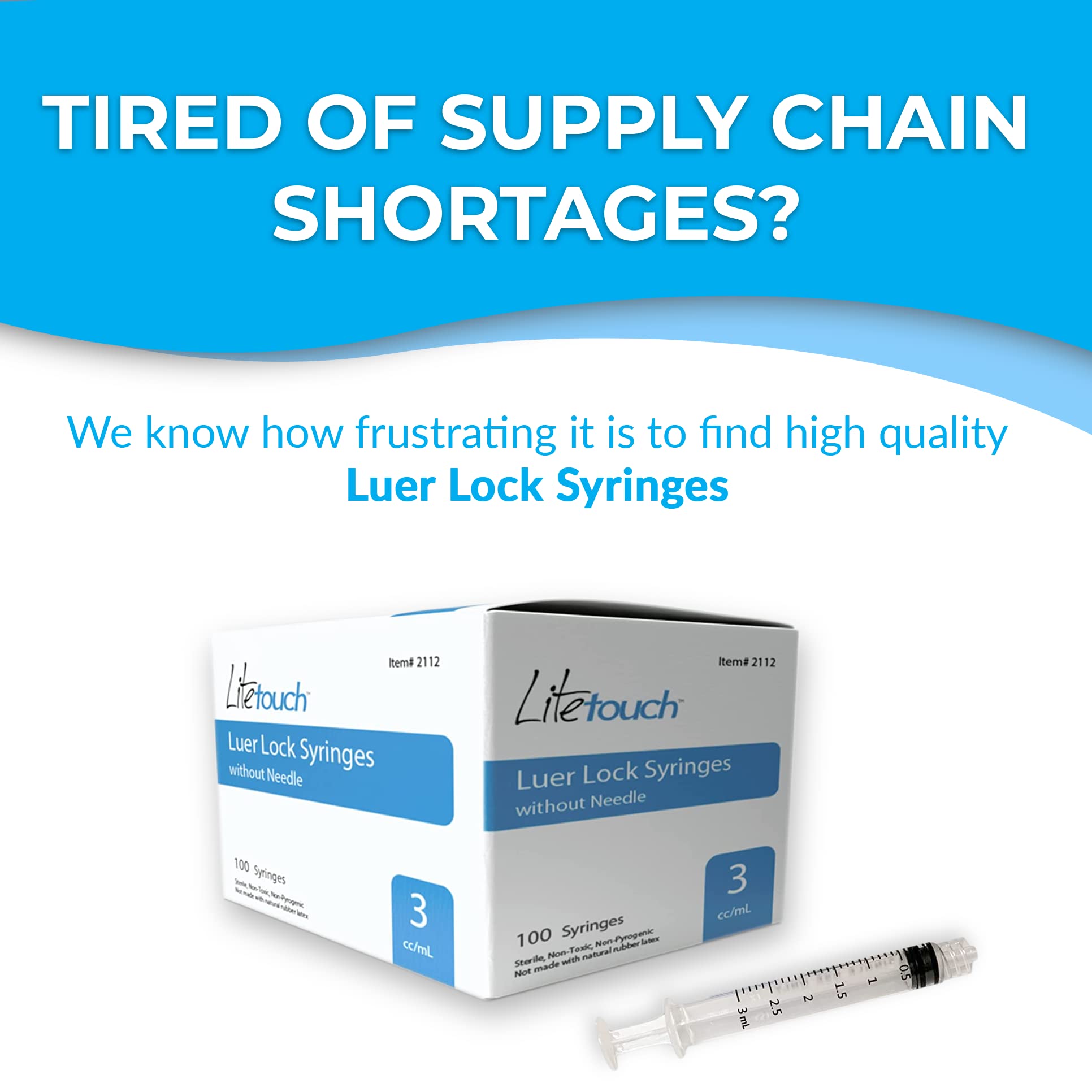 3mL Luer Lock Syringe - Sterile, Individually Sealed, 100pcs/Box (No Needle Included) - Perfect for Medical, Veterinary, and Laboratory Use