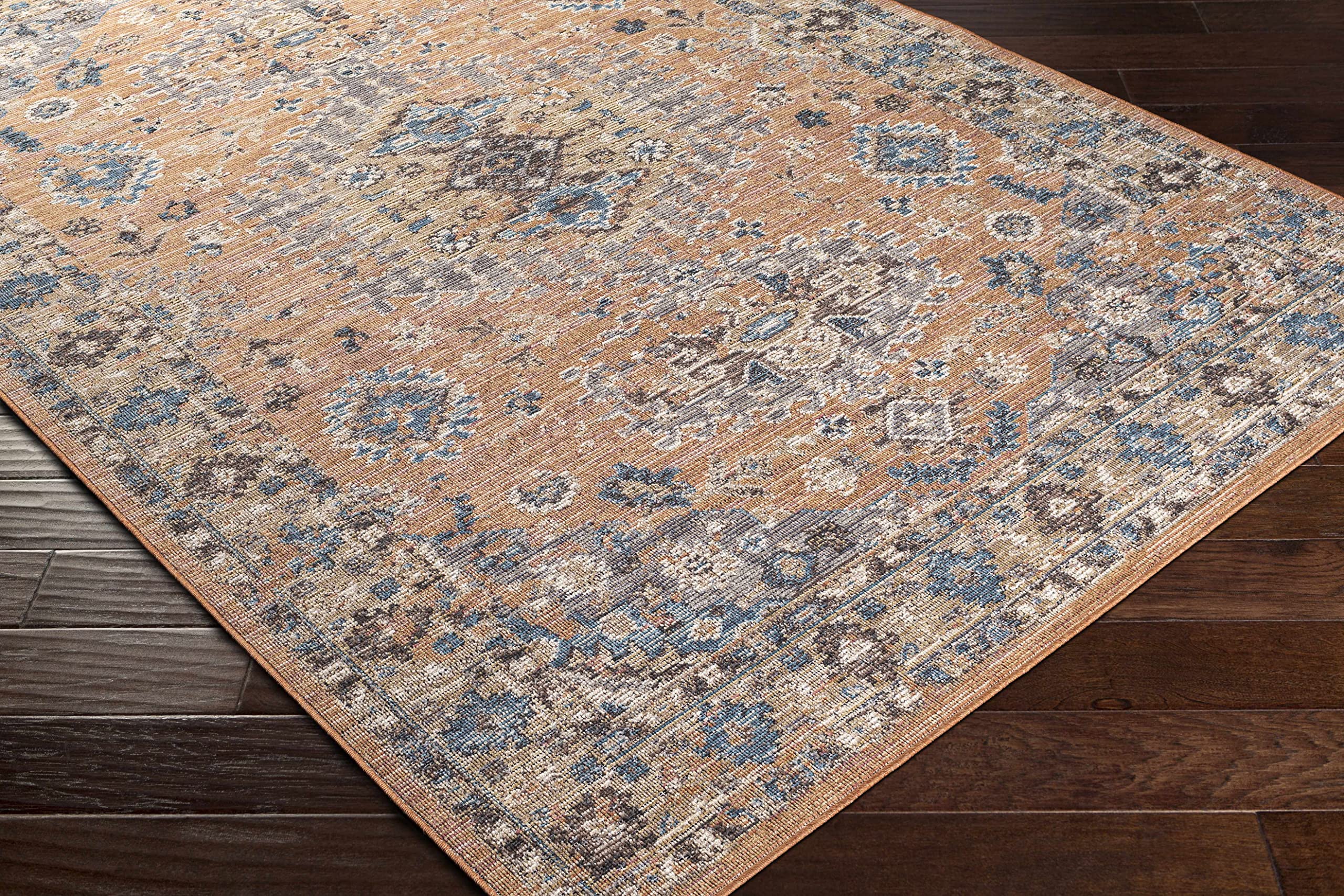 Traditional Hauteloom Lansvale Indoor Outdoor Rug - Rust, Blue, Dark Red - 5'3