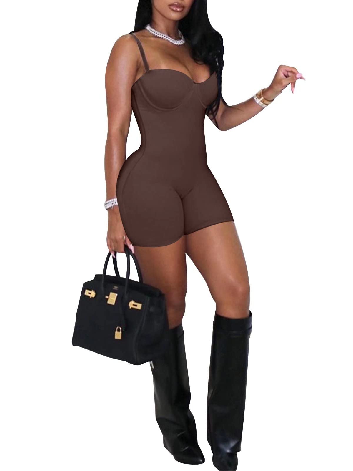 Acelyn Women's Sexy Sleeveless Jumpsuit - Bodycon Romper Y2K Bodysuit for Clubwear & Night Out | Perfect for Parties, Clubbing, and Date Nights