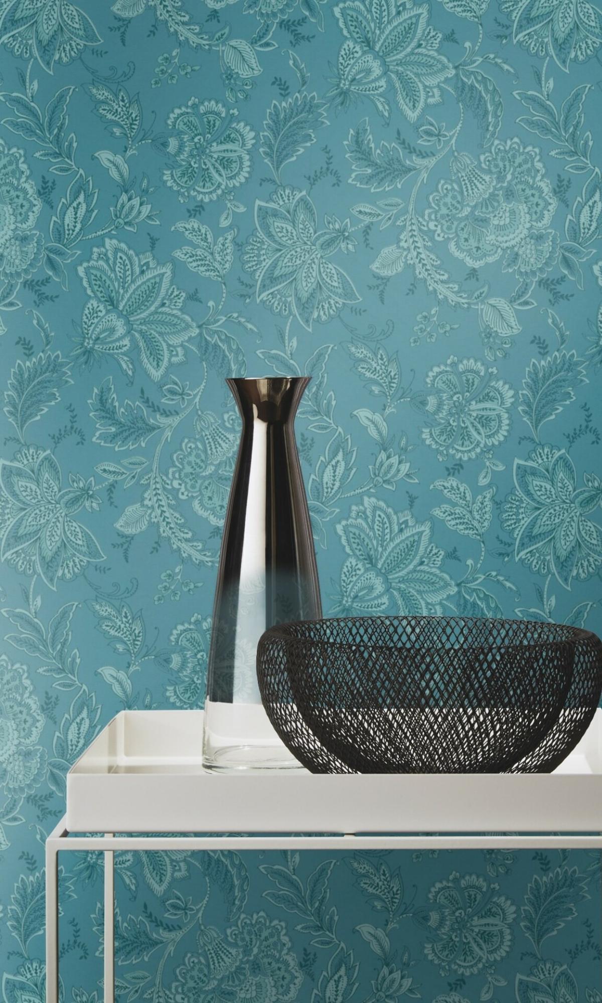 Blue Hand-Painted Bold Floral Blossoms Wallpaper R7879 - Perfect for Living Room, Bedroom & Nursery Decor