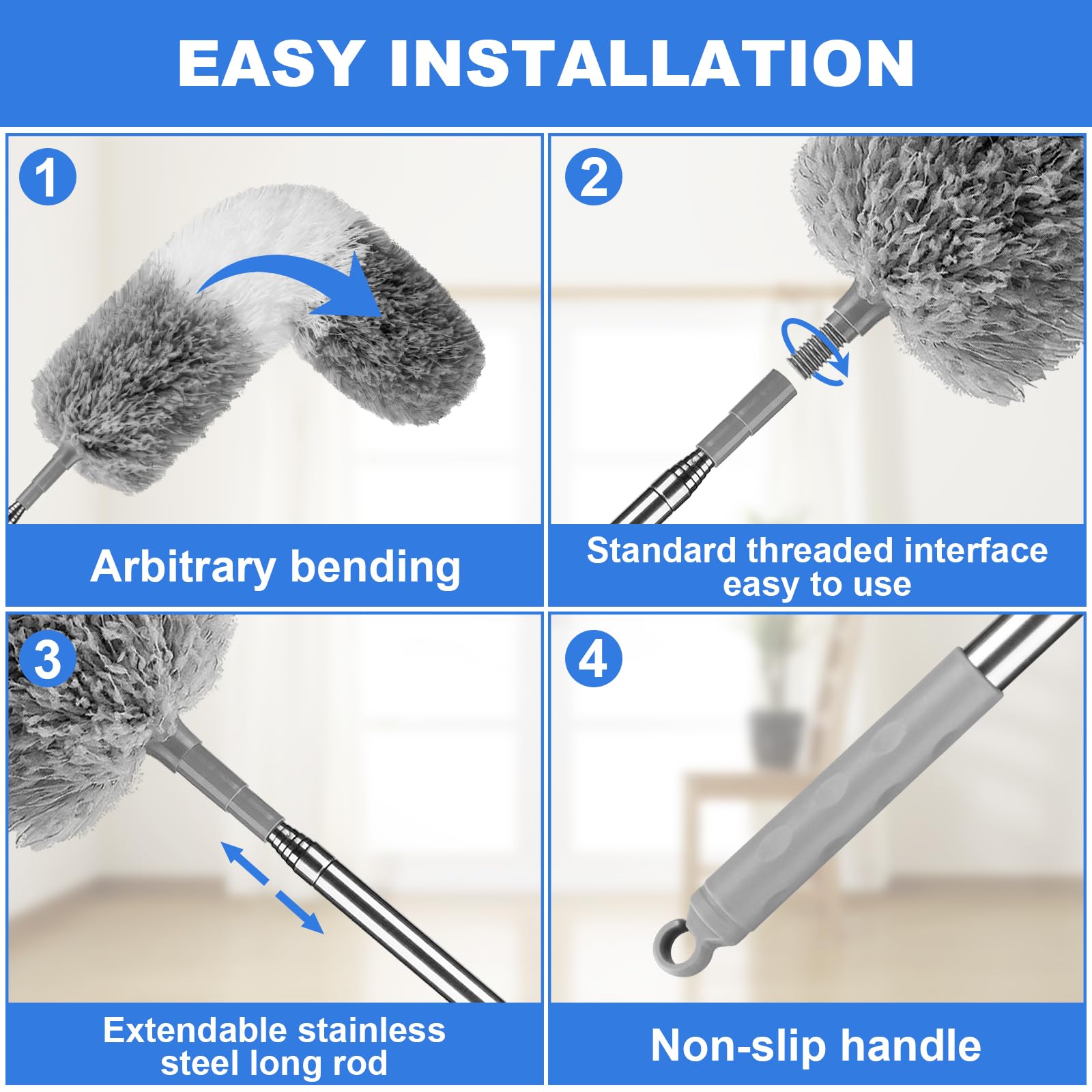 Premium Feather Duster with Extendable Pole - Ceiling Fan, Blinds & Hard-to-Reach Areas Cleaner - Long Handle Dusting Tool for Home, Office & High Ceiling Cleaning