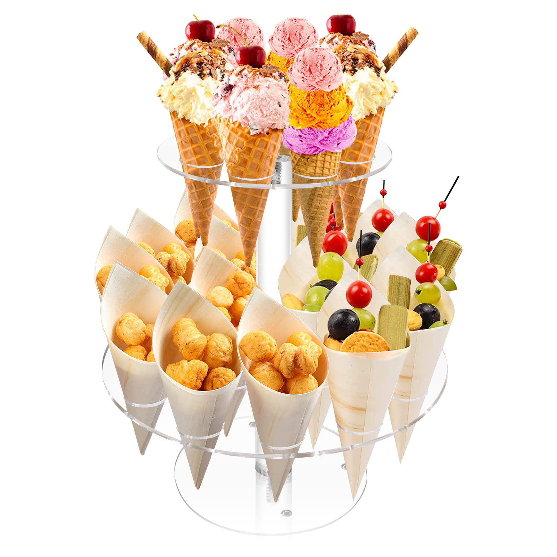 2-Tier Acrylic Ice Cream Cone Holder with 24 Holes - Perfect for Waffle Cone Display & Dessert Shop Organization - Ideal for Ice Cream Parlors, Bakeries, and Candy Stores