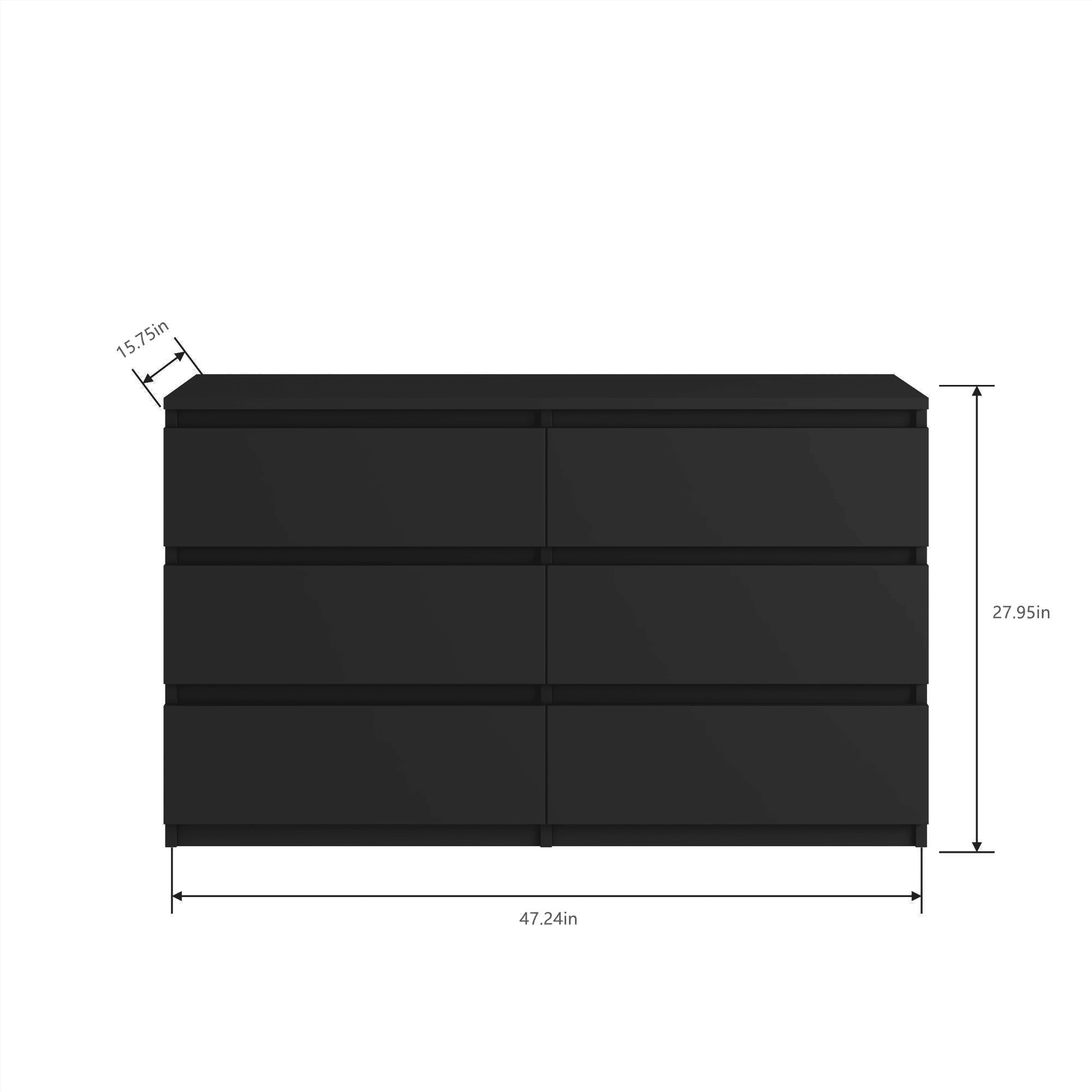 Large Black 6-Drawer Chest Dresser with Mirror - Perfect for Bedroom Storage & Organization