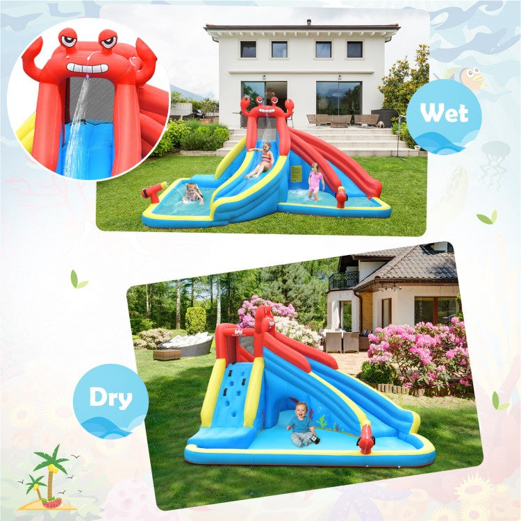 Inflatable Water Slide Crab Dual Slide Bounce House for Kids - Outdoor Backyard Summer Party Fun Without Blower - Perfect for Birthday Parties, Family Gatherings & Water Play