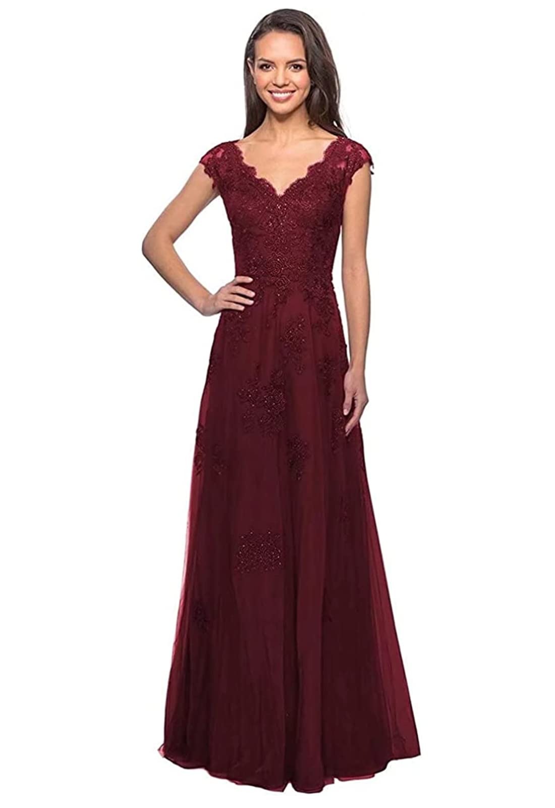 Elegant Lace Applique Mother of The Bride Dress - Long Tulle Formal Evening Gown for Weddings & Special Occasions | Perfect for Wedding Ceremonies, Receptions & Formal Events