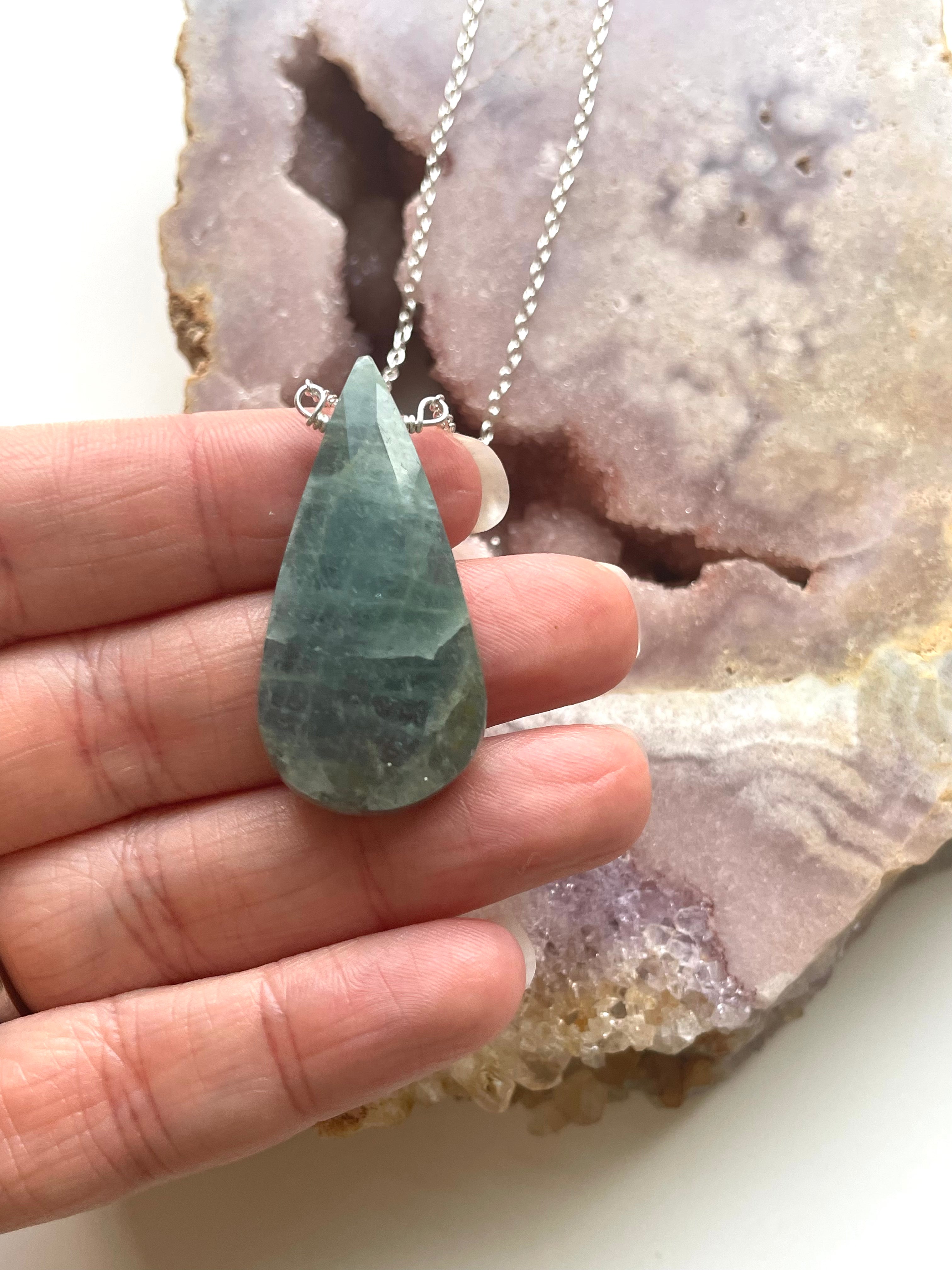 Faceted Dark Aquamarine Necklace - Sterling Silver Pendant Jewelry for Women, Elegant Gift for Birthday, Anniversary & Special Occasions